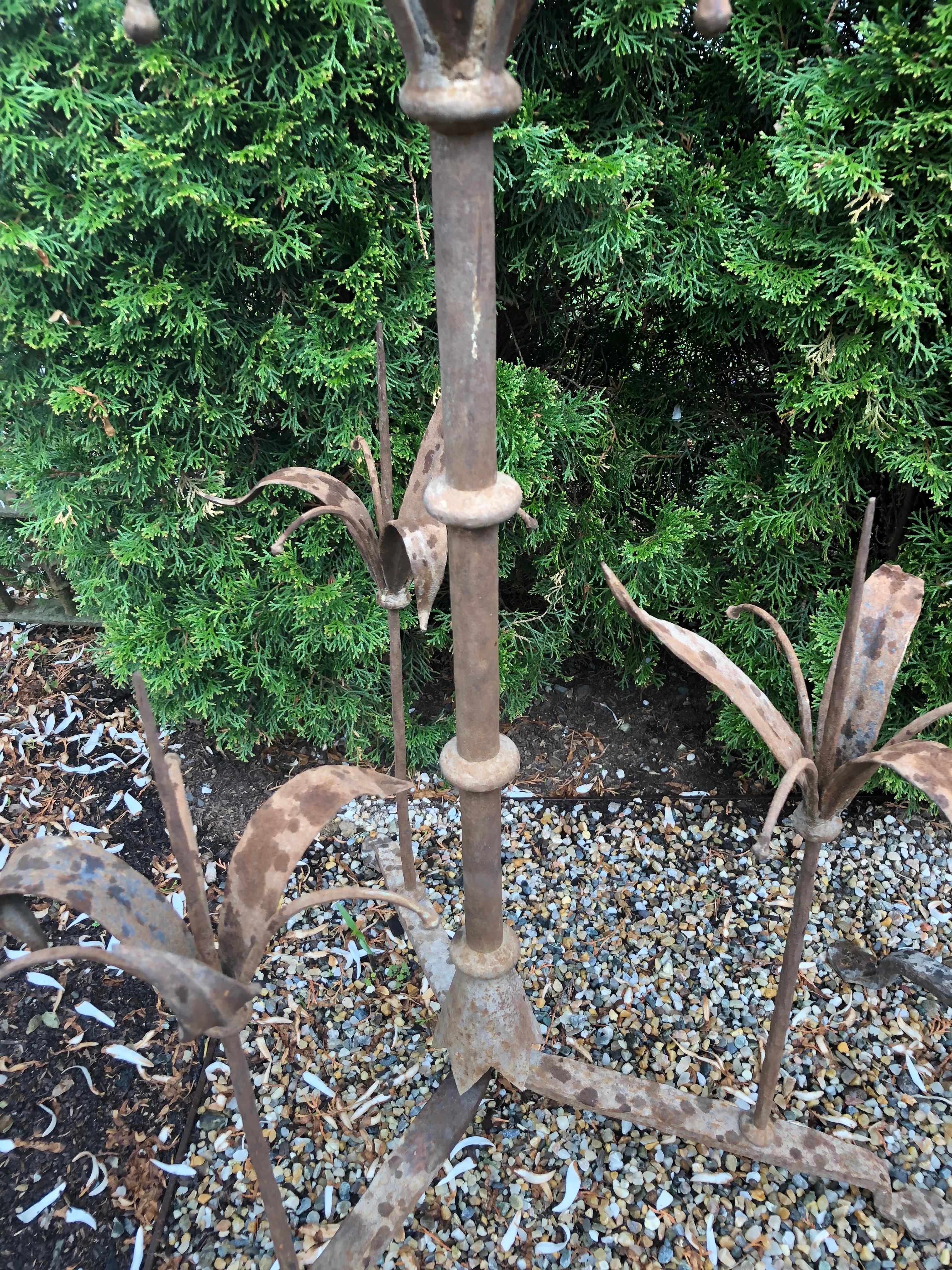 Pair of Tall French Wrought Iron Candelabra with Leaf Motif For Sale 1