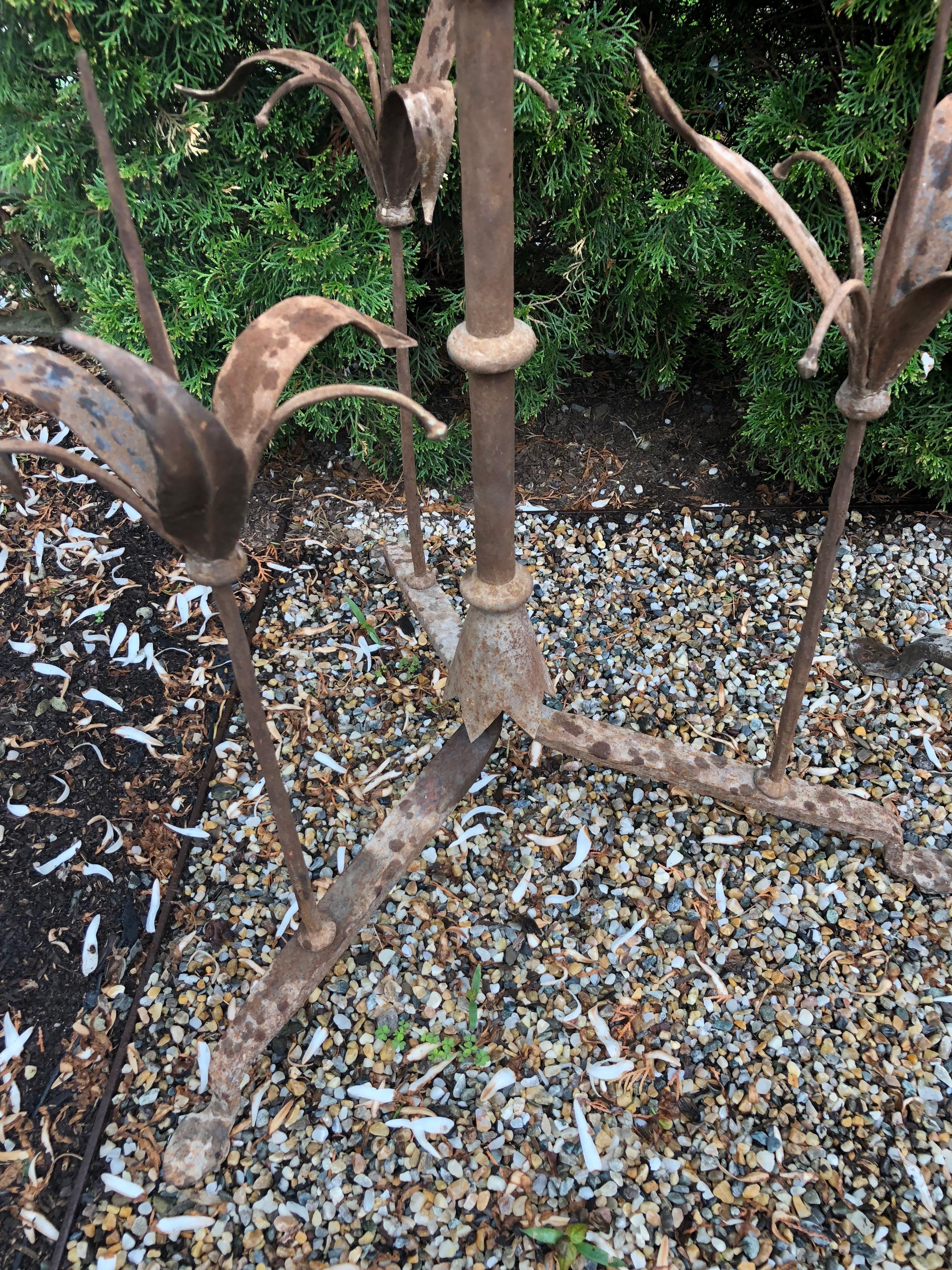Pair of Tall French Wrought Iron Candelabra with Leaf Motif For Sale 2