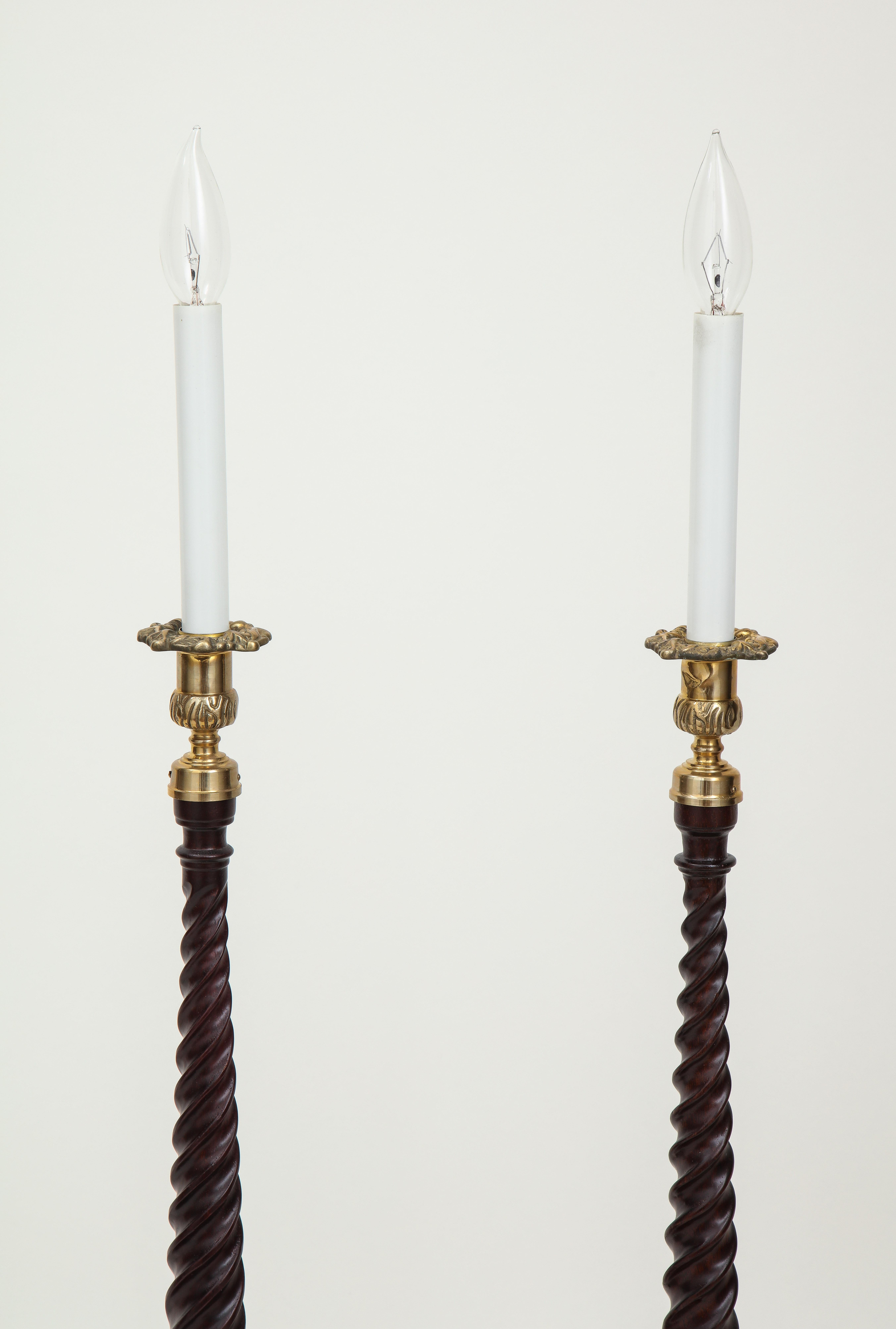 Pair of Tall Georgian Style Candlestick Lamps In Excellent Condition In New York, NY