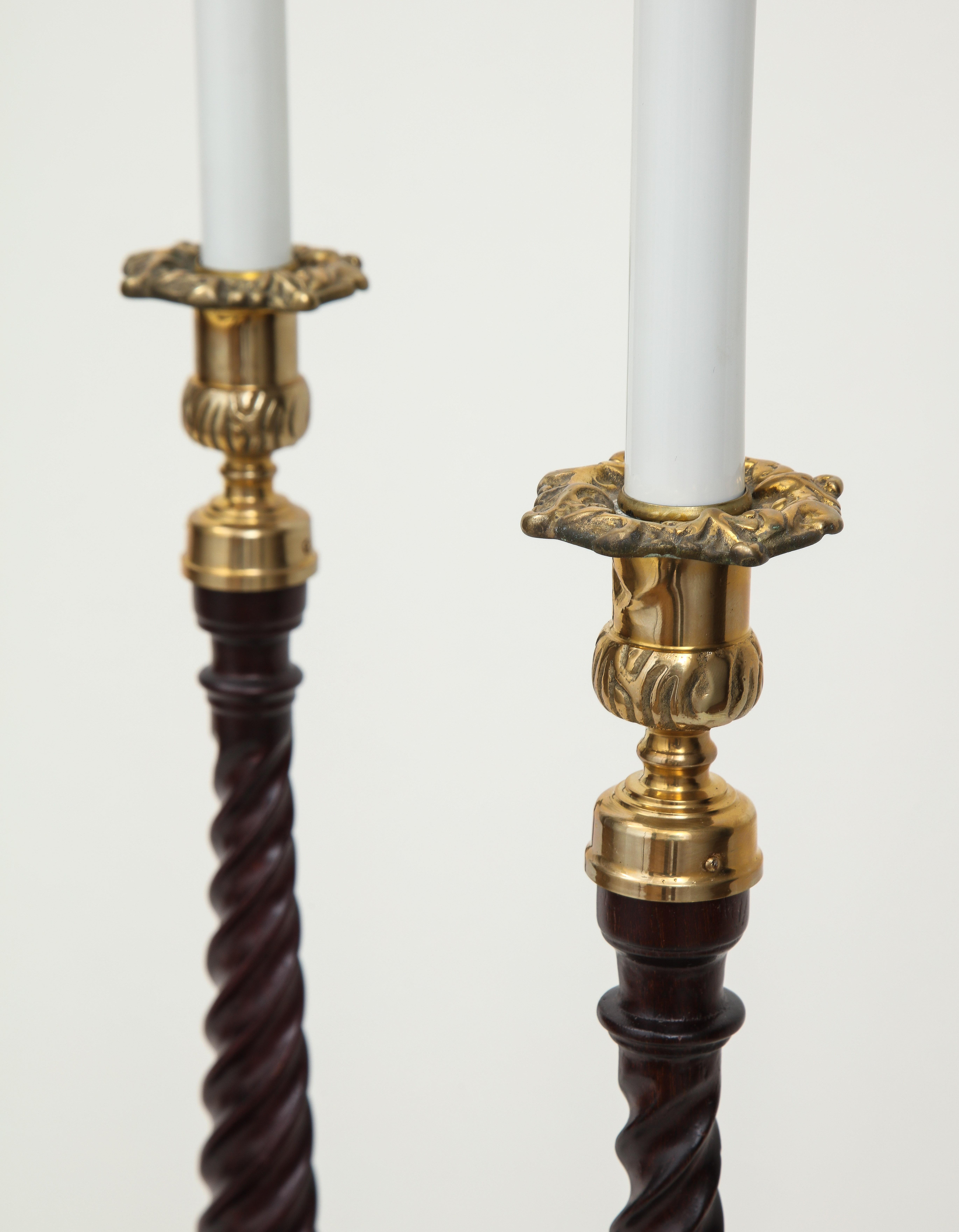 20th Century Pair of Tall Georgian Style Candlestick Lamps