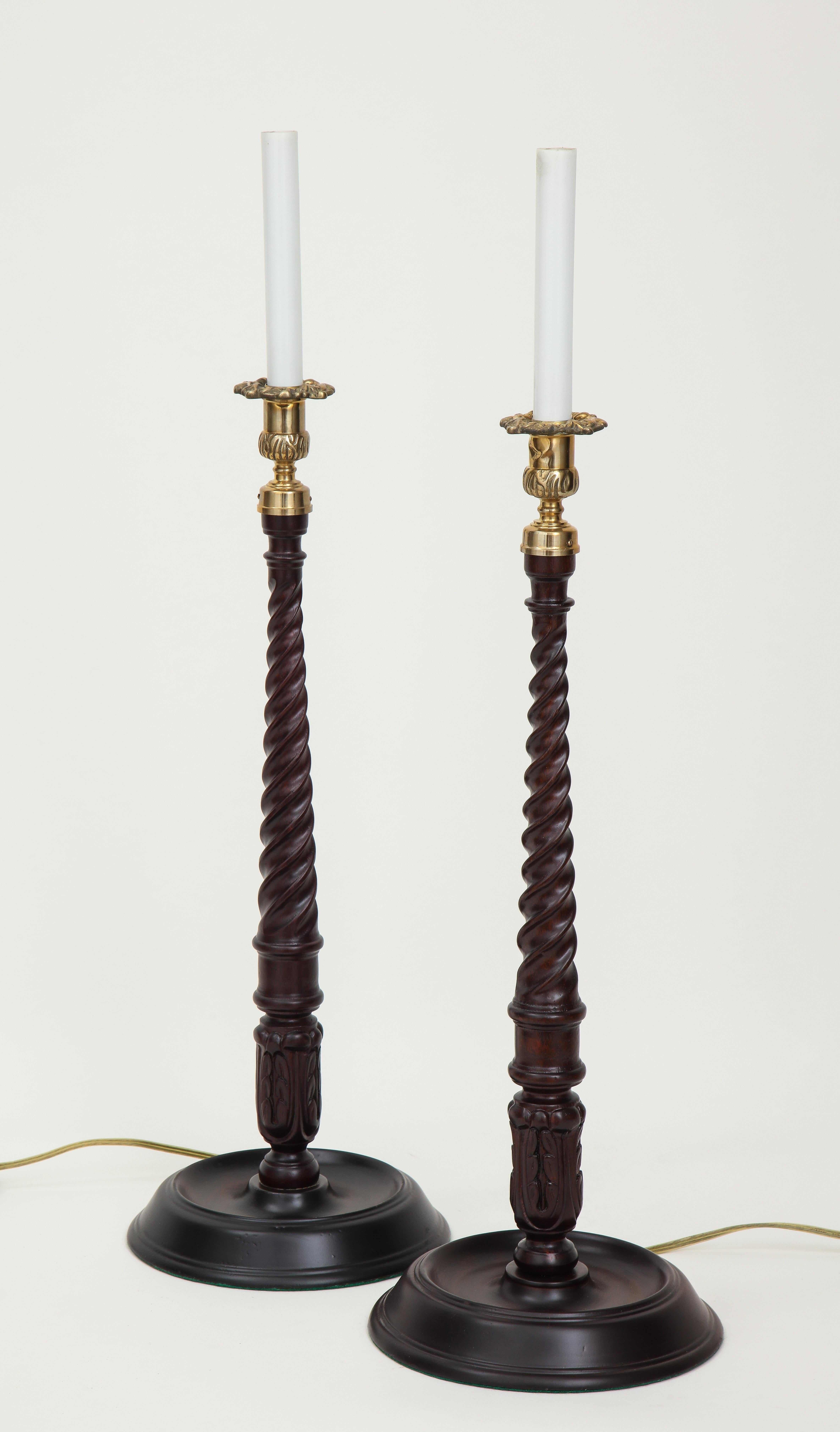 Pair of Tall Georgian Style Candlestick Lamps 1