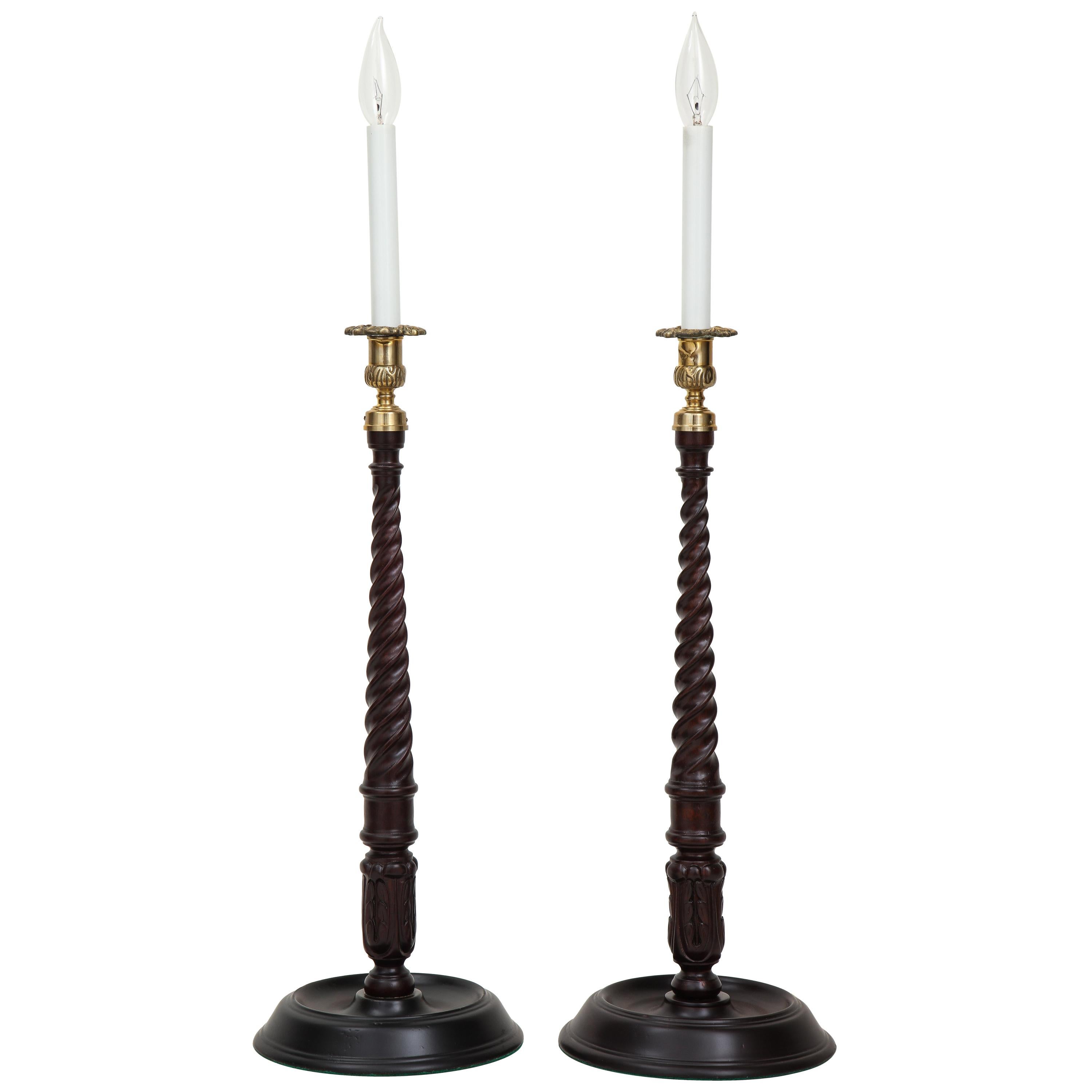 Pair of Tall Georgian Style Candlestick Lamps