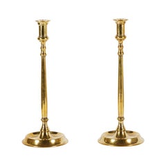 Pair of Tall Georgian Style or Early Victorian Brass Candlesticks