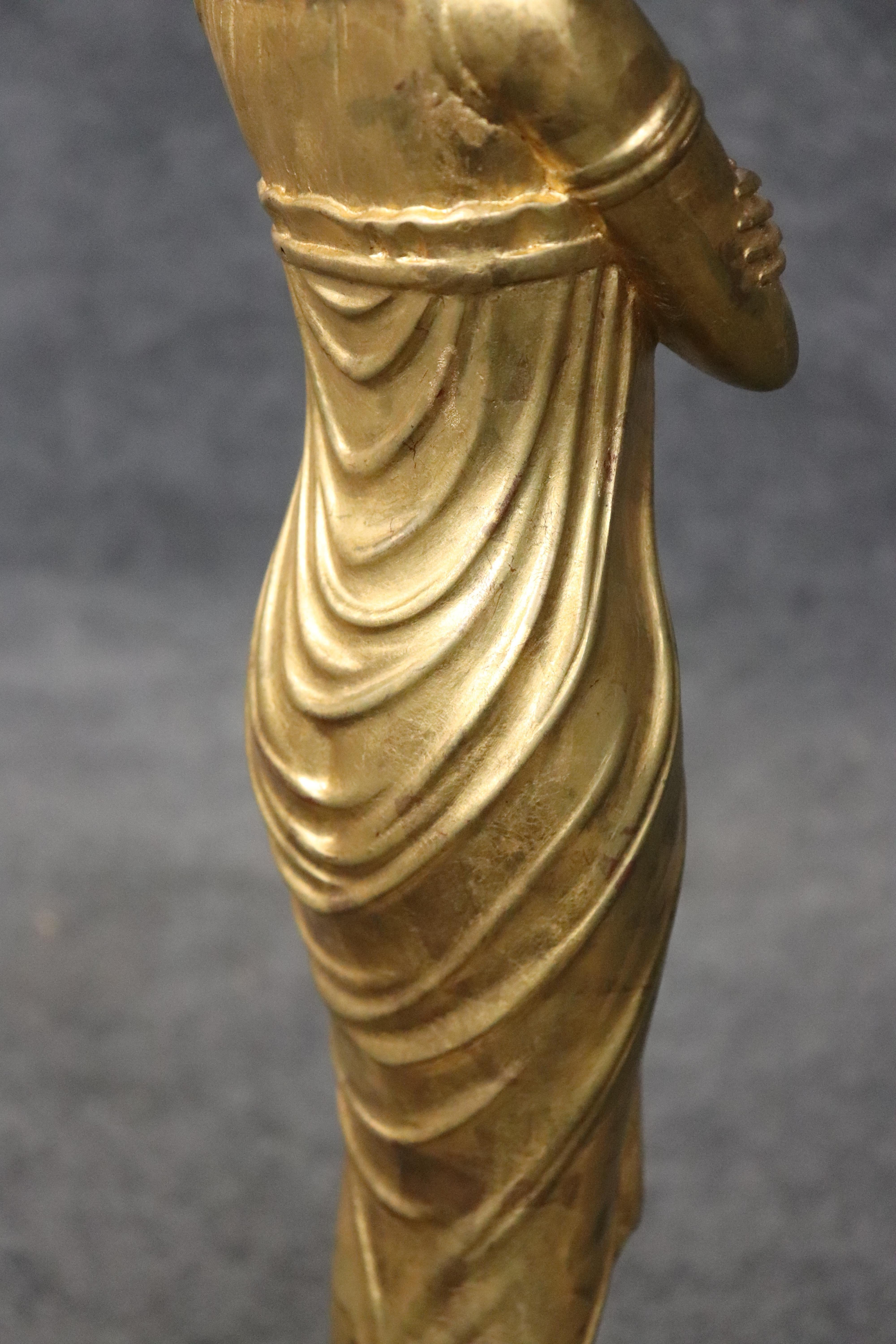 Pair of Tall Gilded Figural Marble Top Neoclassical French End Tables For Sale 12