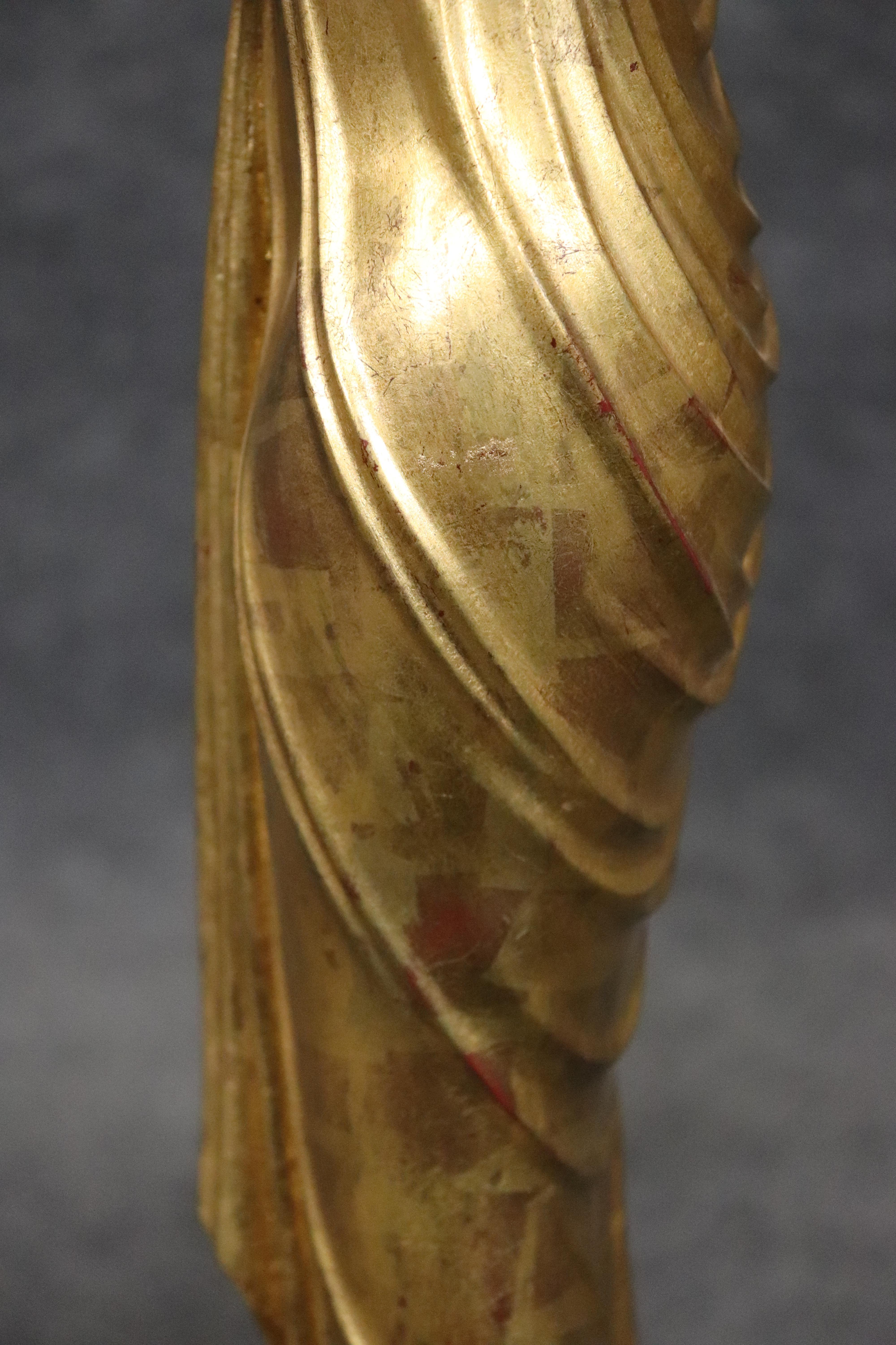 Pair of Tall Gilded Figural Marble Top Neoclassical French End Tables For Sale 3
