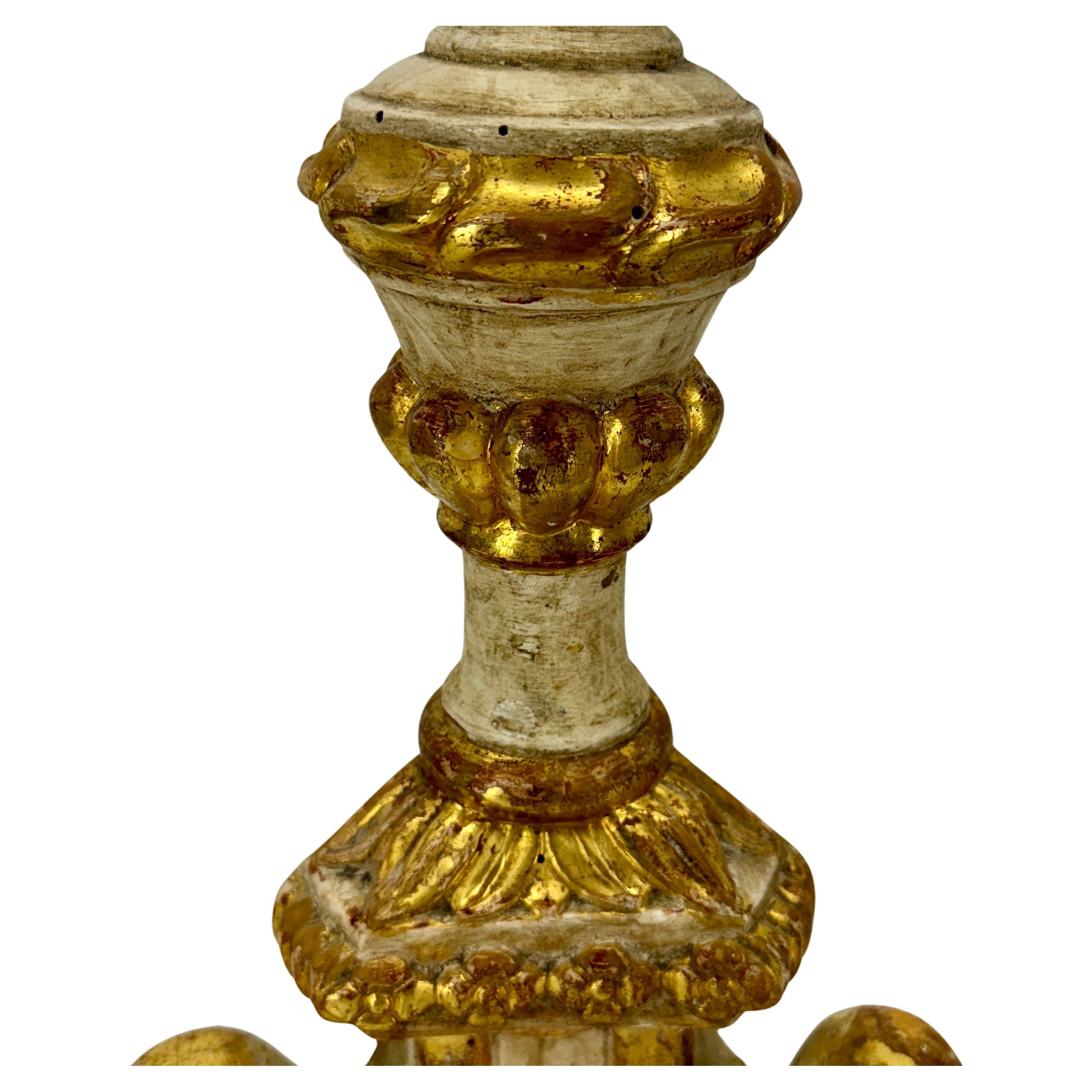 Pair of Tall Gilded Italian Pricket Alter Candlesticks With Original Paint For Sale 3