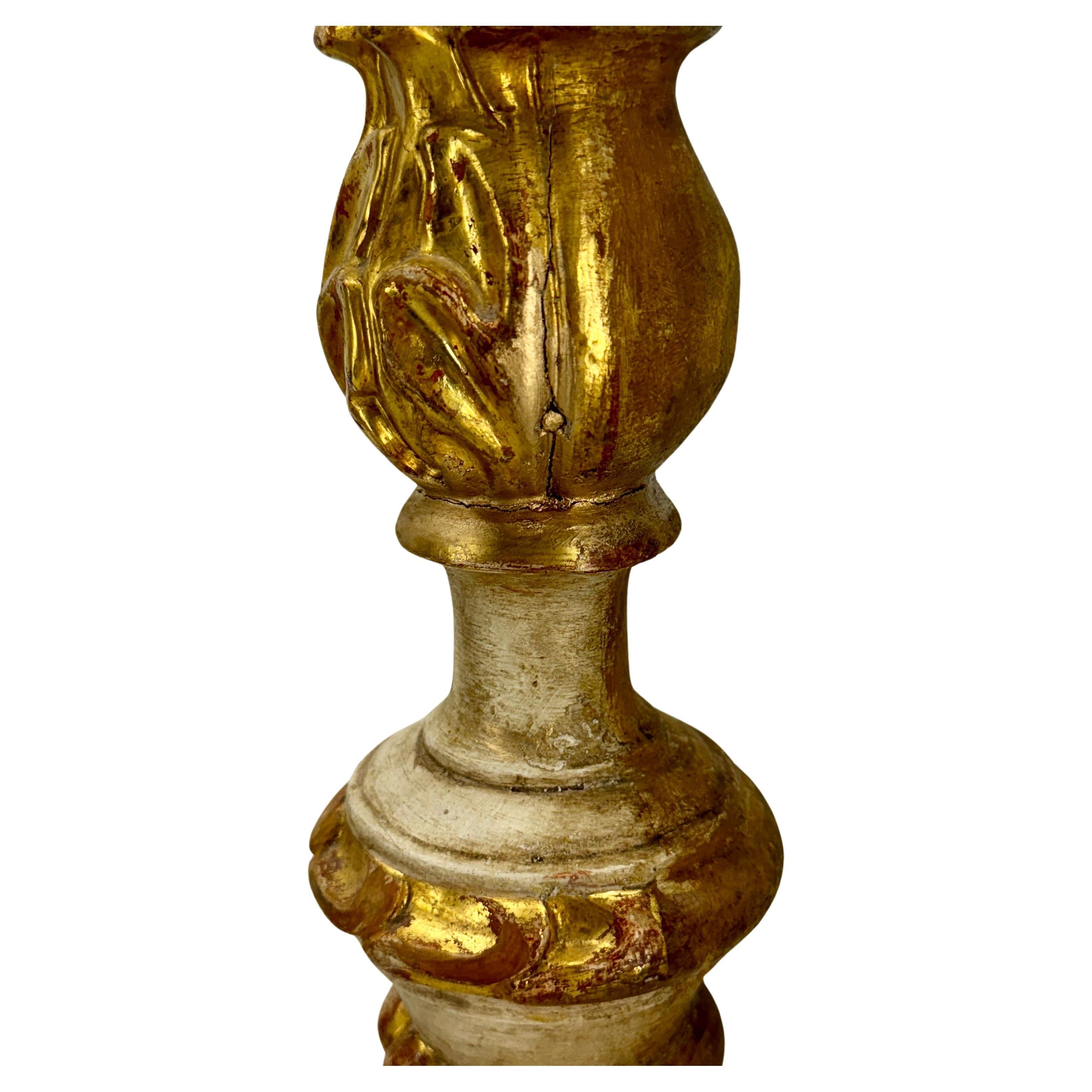 Pair of Tall Gilded Italian Pricket Alter Candlesticks With Original Paint For Sale 4