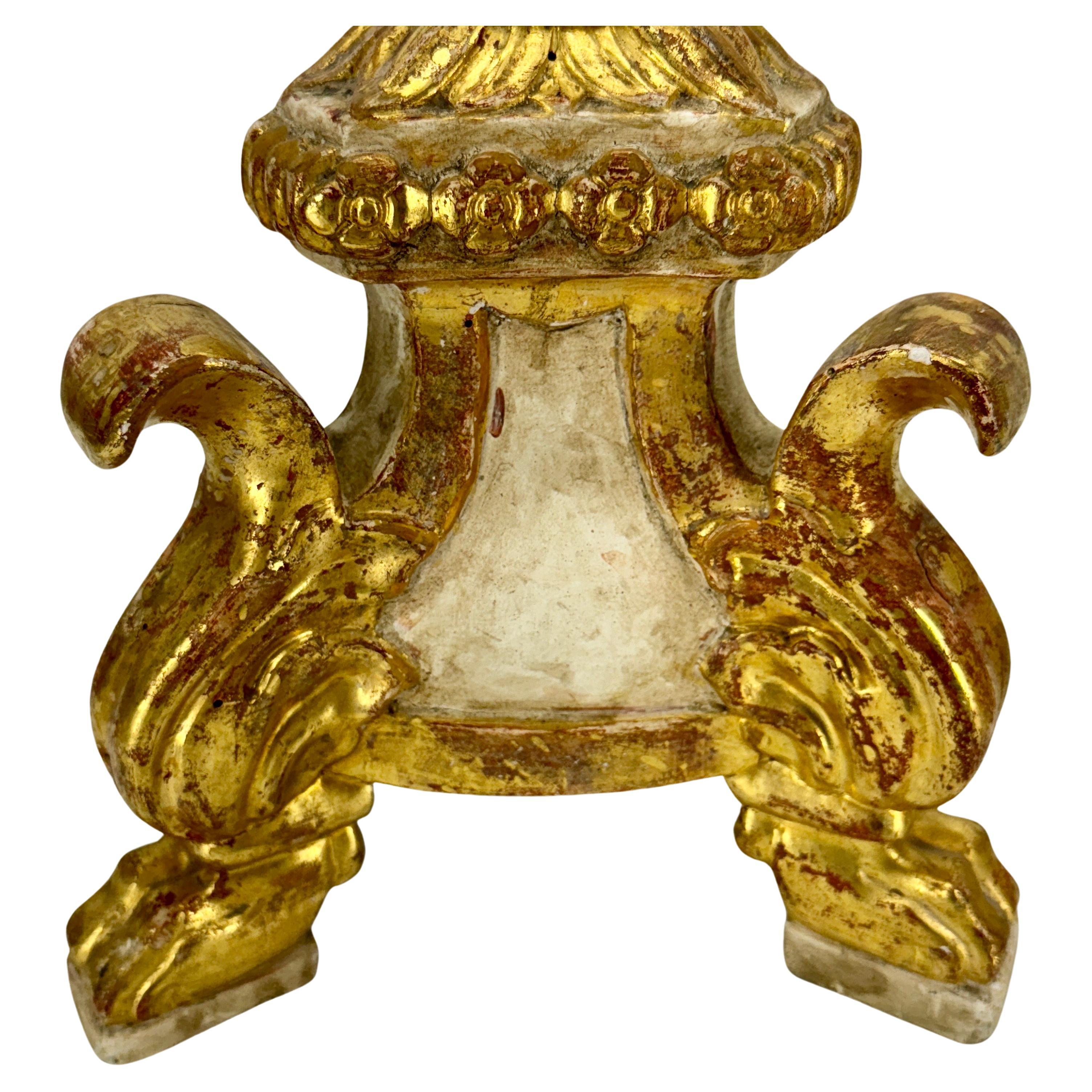 Pair of Tall Gilded Italian Pricket Alter Candlesticks With Original Paint For Sale 7