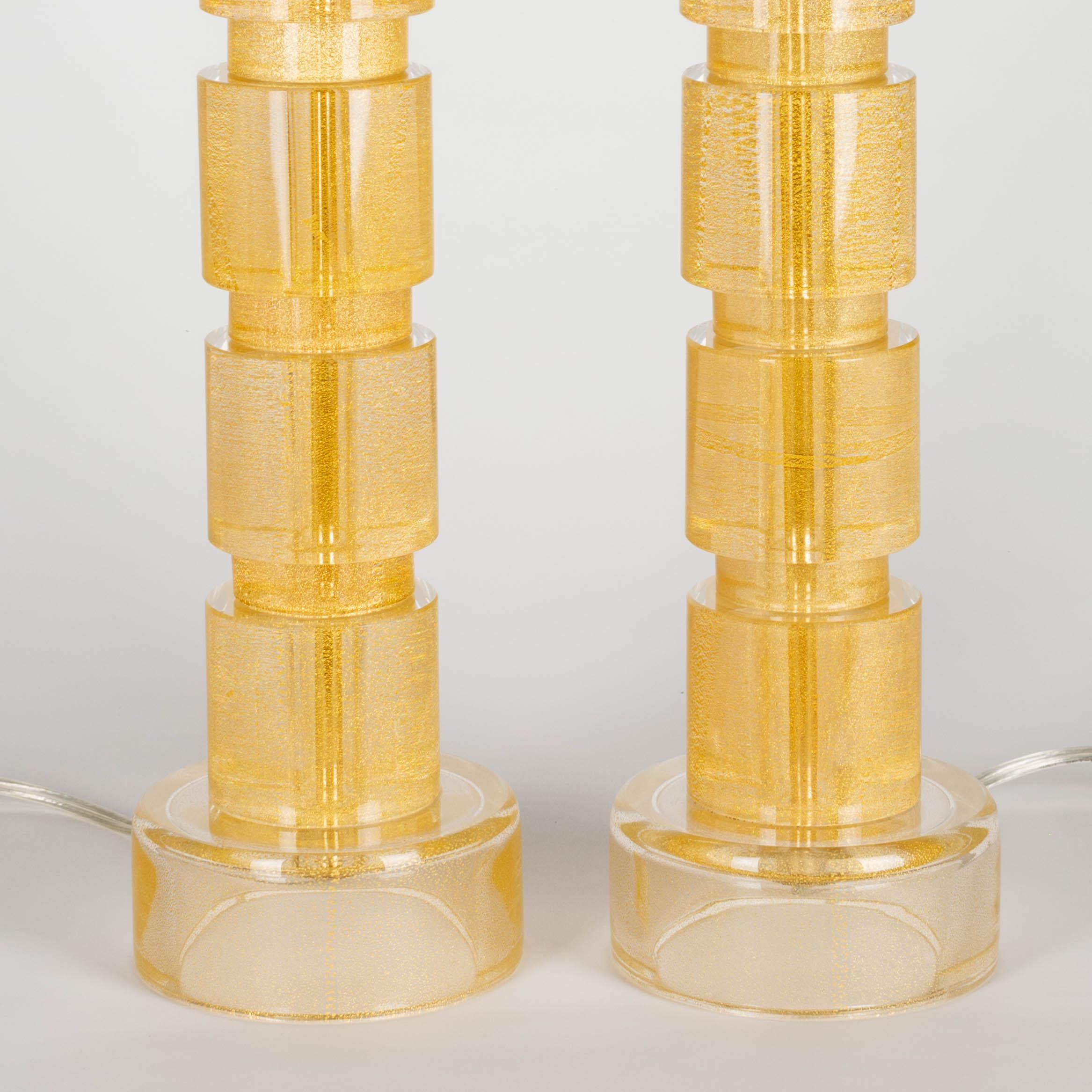 Modern Murano Gold Glass Lamps Pair