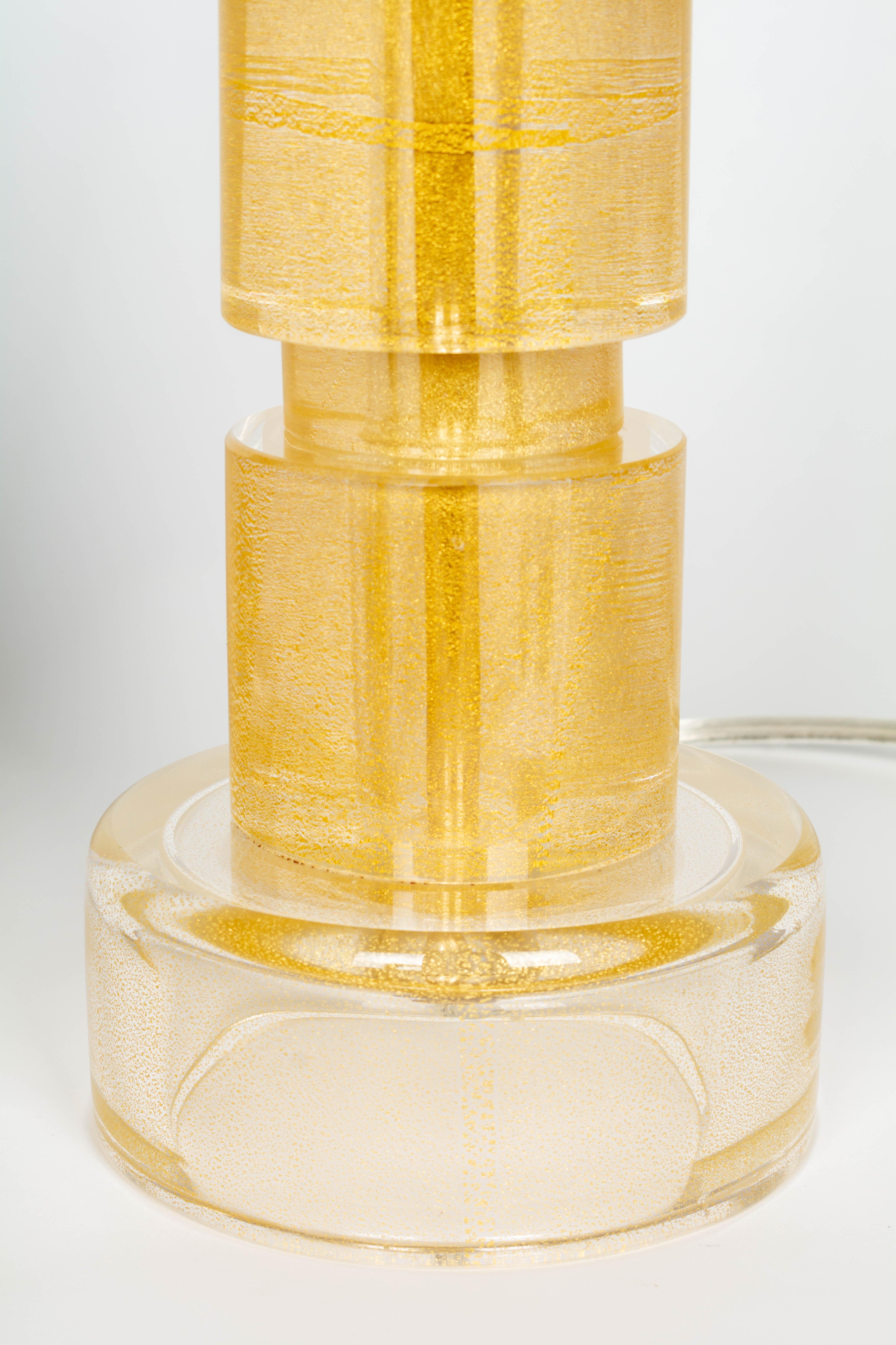 Brass Murano Gold Glass Lamps Pair