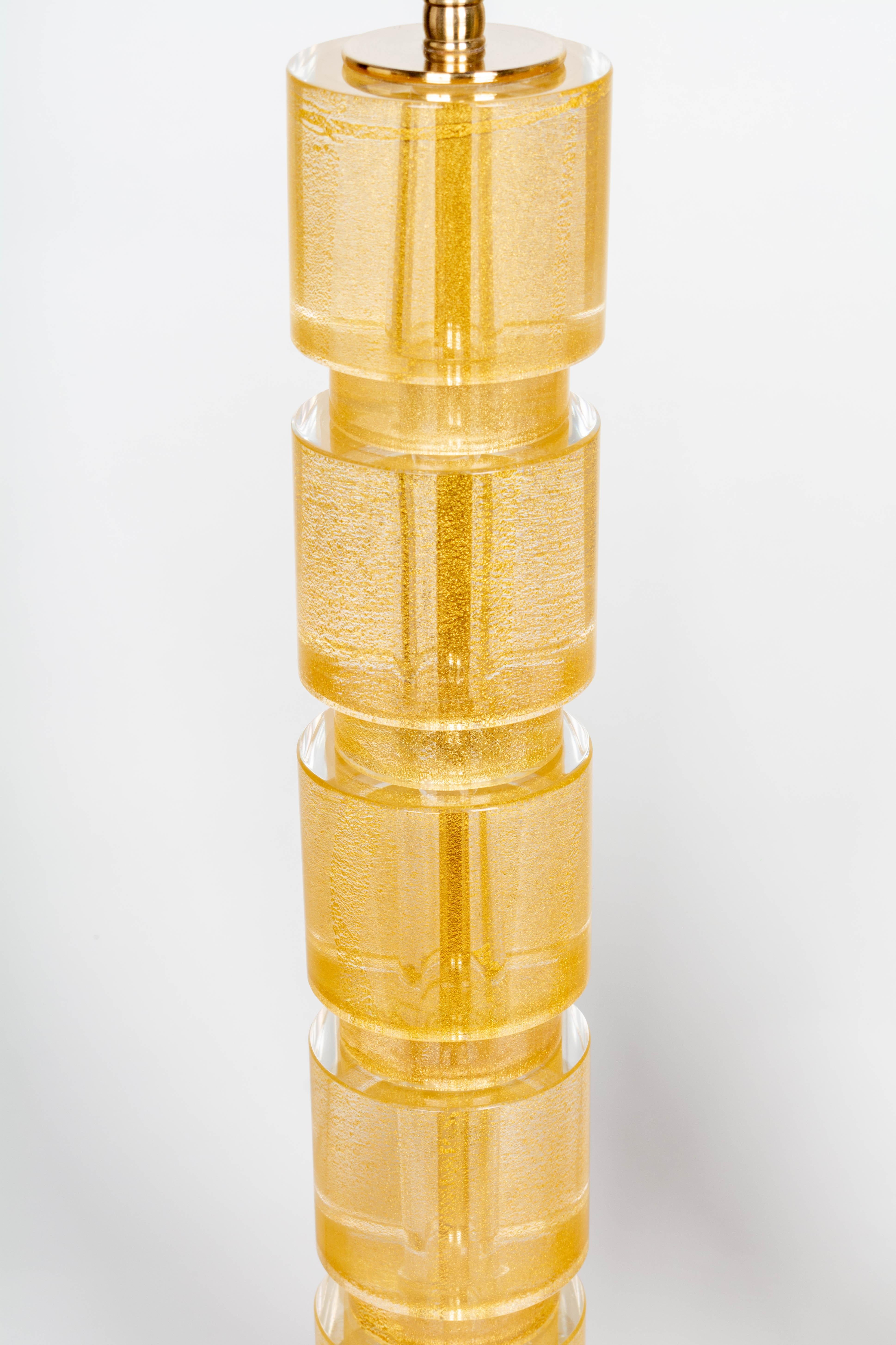 Murano Gold Glass Lamps Pair 1