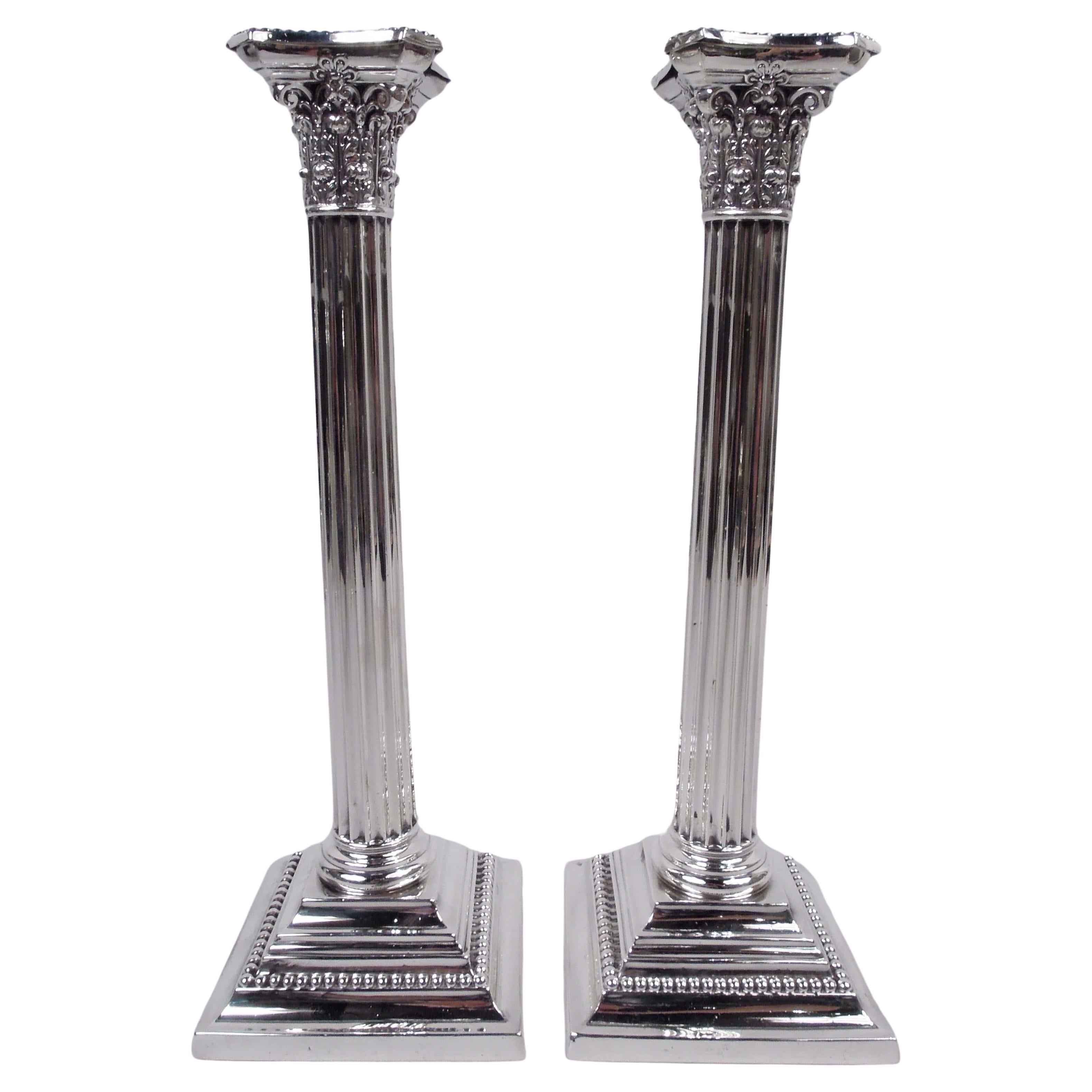 Pair of Tall Gorham Edwardian Neoclassical Column Candlesticks, 1908 For Sale