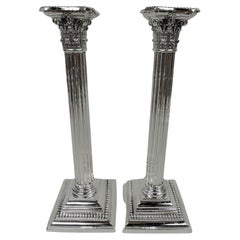 Pair of Tall Gorham Neoclassical Sterling Silver Column Candlesticks
