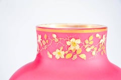 Pair of Tall Hand Blown Cased Pink Vases with Raised Leaves Aesthetic Movement