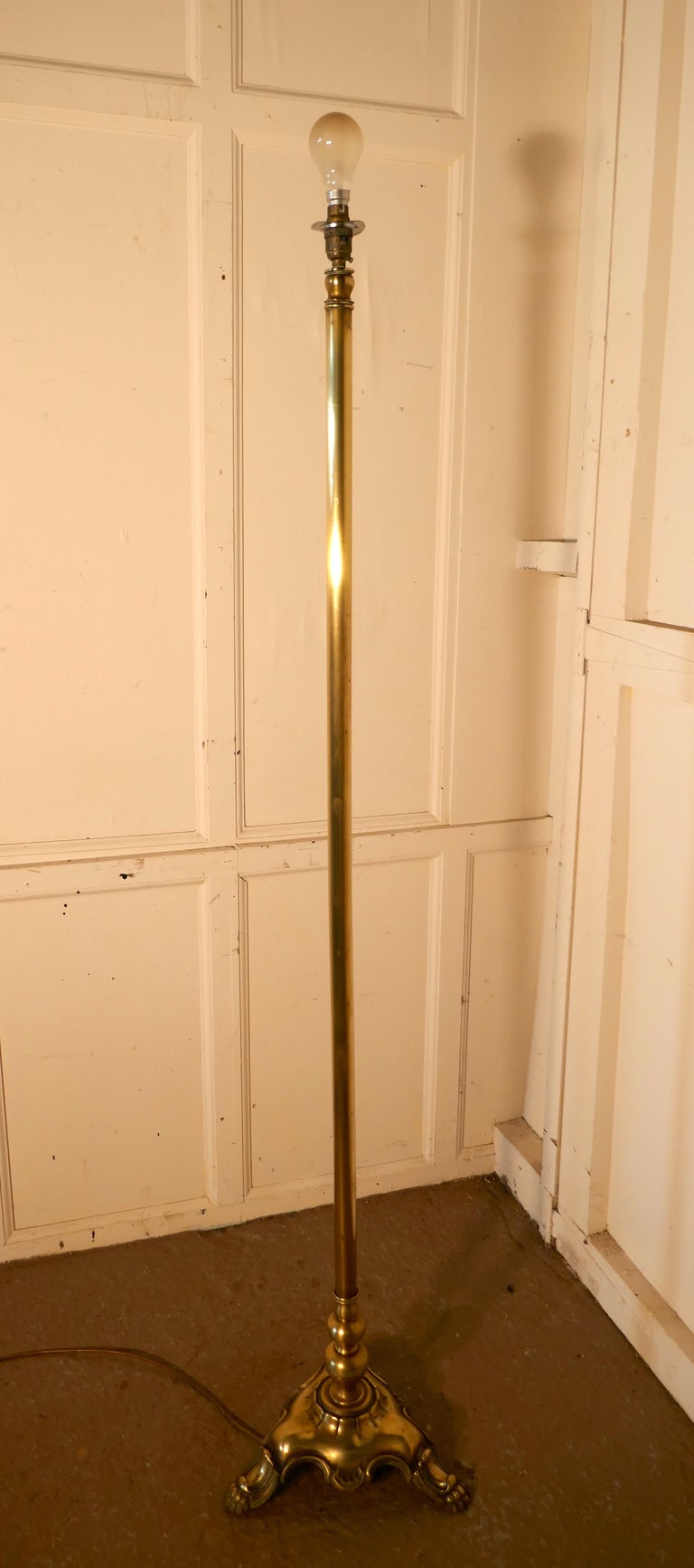 Pair of Tall Heavy Floor Lamps, Brass Arts and Crafts Standard Lamps For Sale at 1stdibs