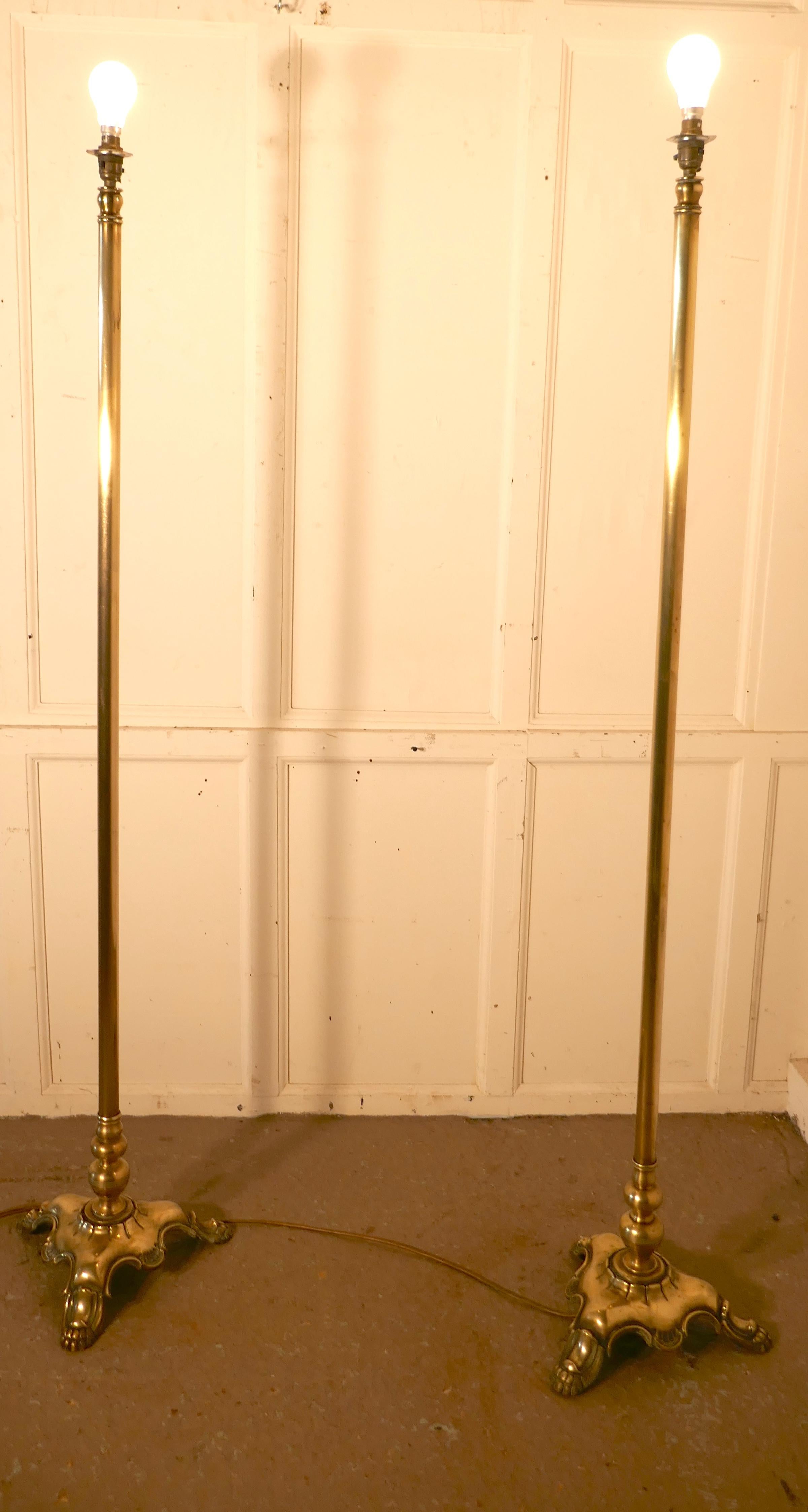 Pair of Tall Heavy Floor Lamps, Brass Arts & Crafts Standard Lamps 1