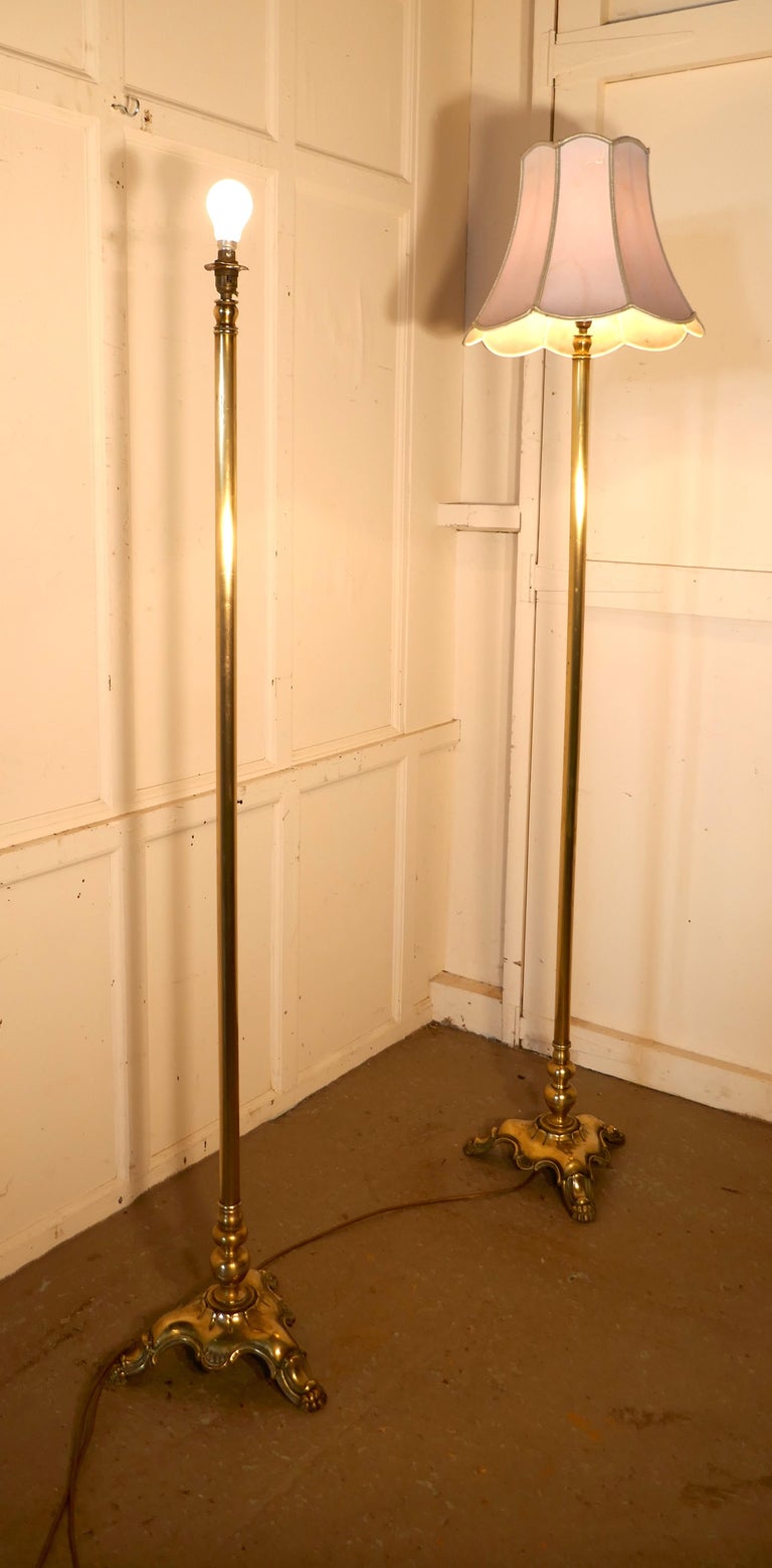 Pair of Tall Heavy Floor Lamps, Brass Arts and Crafts Standard Lamps For Sale at 1stdibs