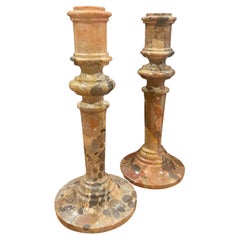 Pair of Tall Hollywood Regency Marble Candle Holders