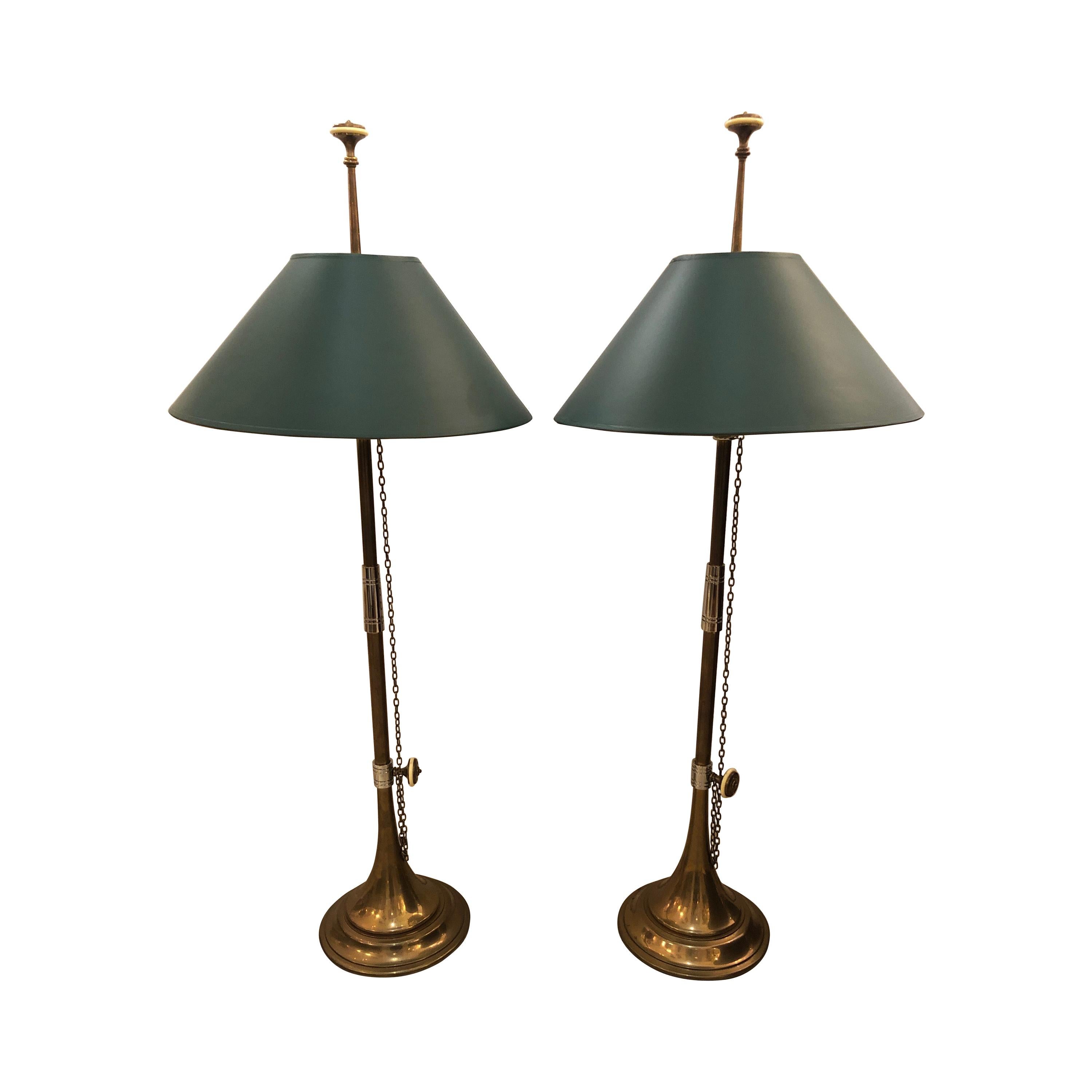 Pair of Tall Horn Motife Brass Table Lamps by Chapman
