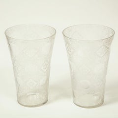 Pair of Tall Irish Etched Glass Vases