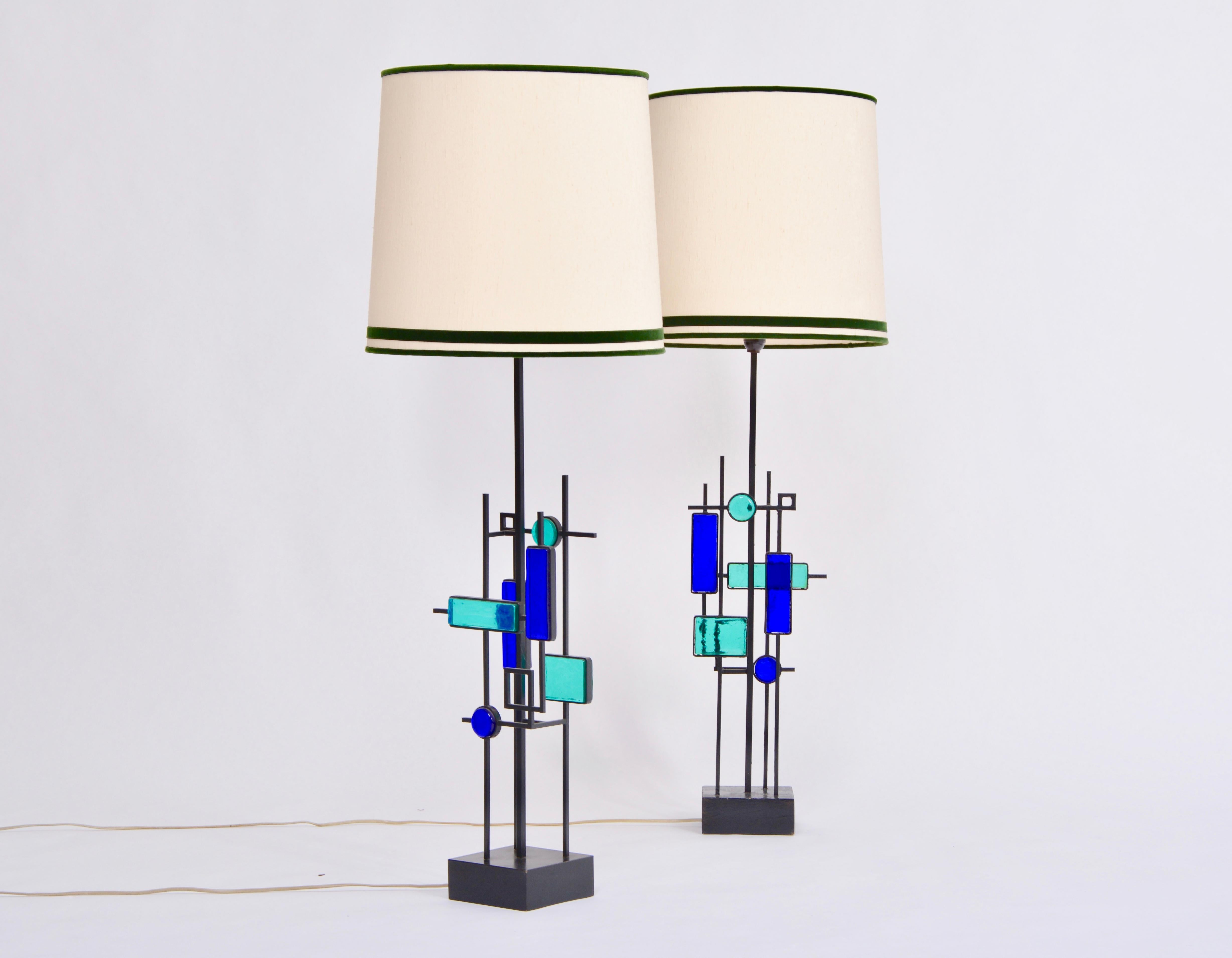 Mid-Century Modern Pair of Tall Mid-Century Iron and Glass Table Lamps by Svend Aage Holm Sorensen