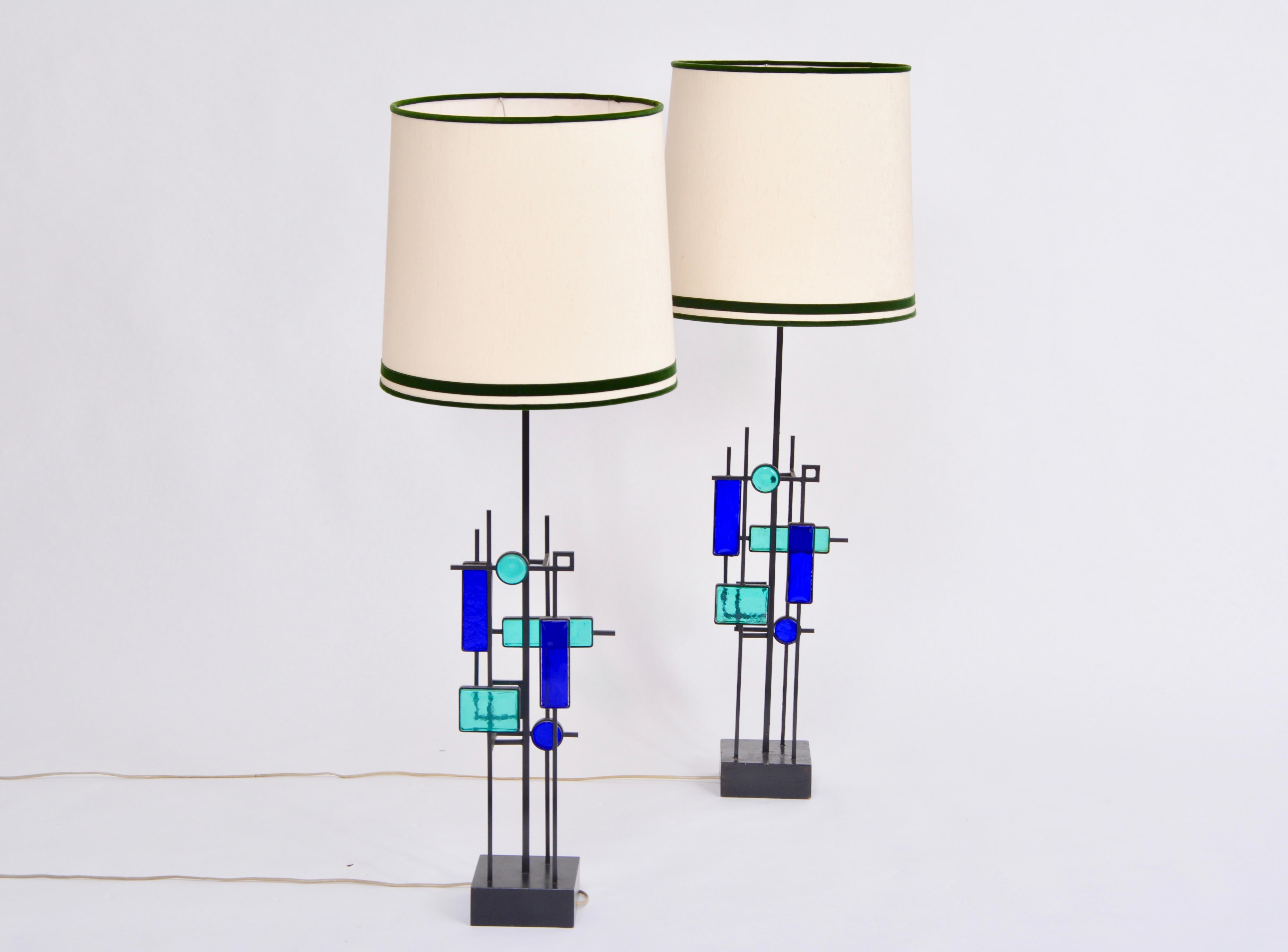 Lacquered Pair of Tall Mid-Century Iron and Glass Table Lamps by Svend Aage Holm Sorensen