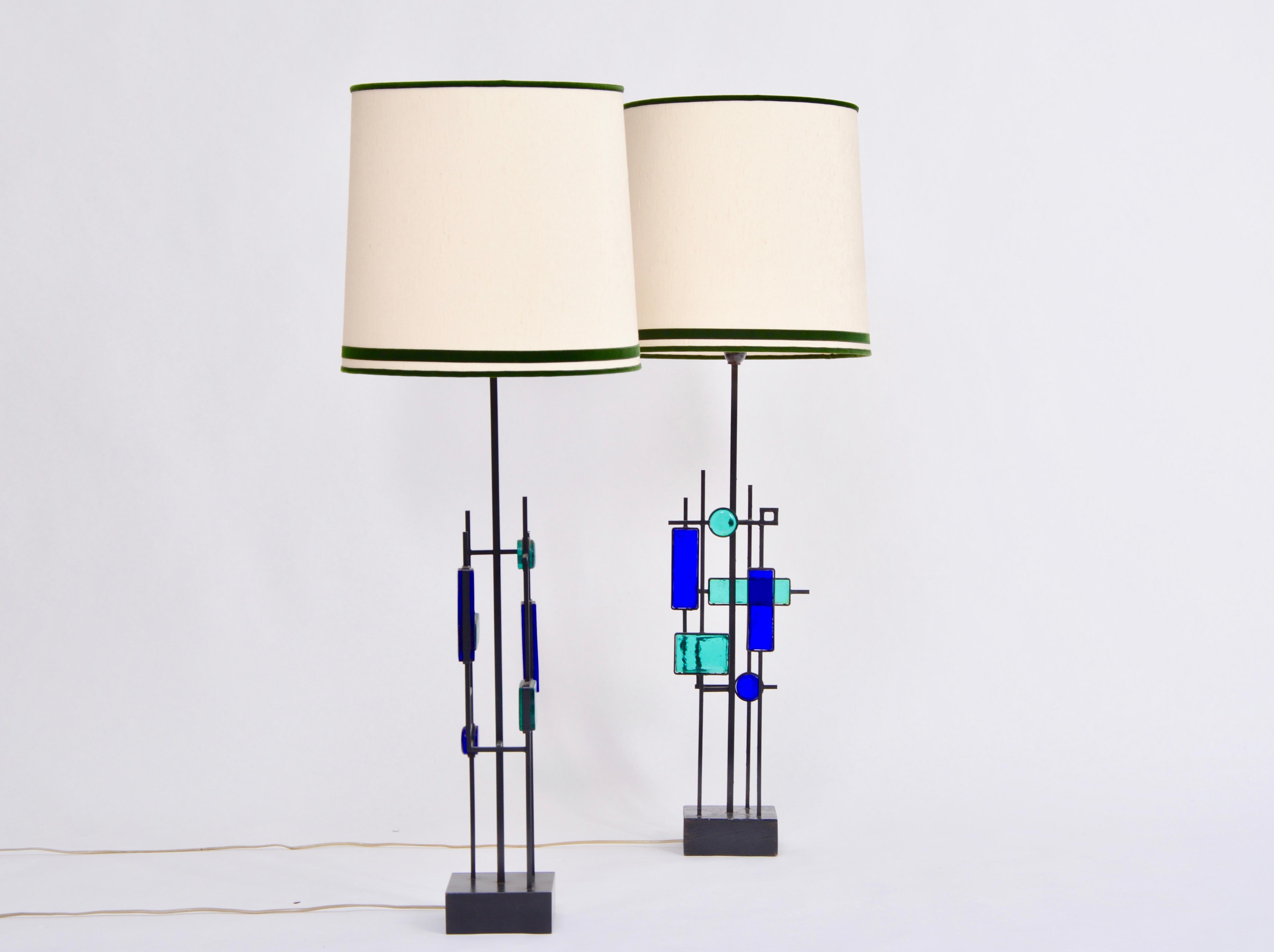 20th Century Pair of Tall Mid-Century Iron and Glass Table Lamps by Svend Aage Holm Sorensen