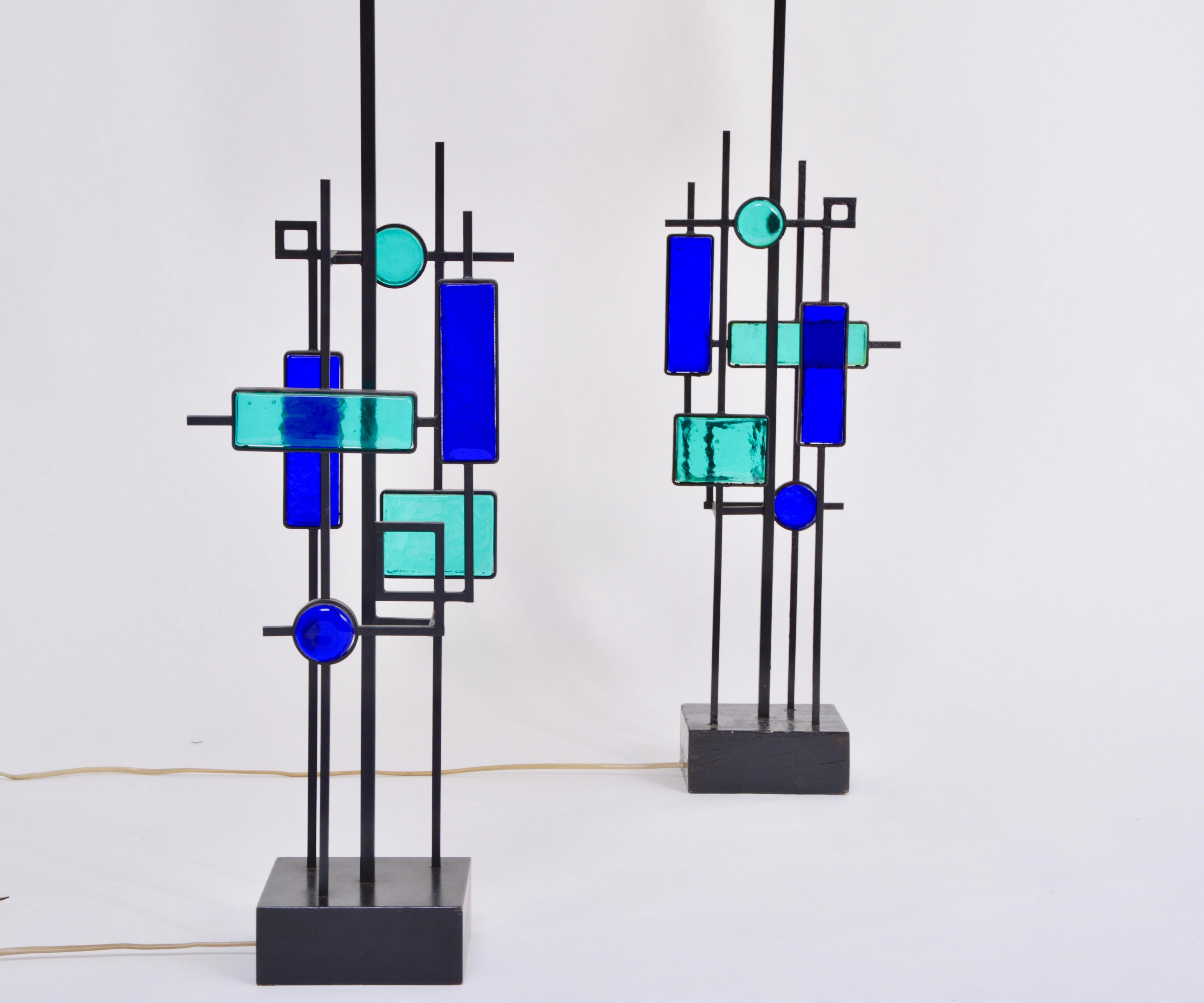 Pair of Tall Mid-Century Iron and Glass Table Lamps by Svend Aage Holm Sorensen 2