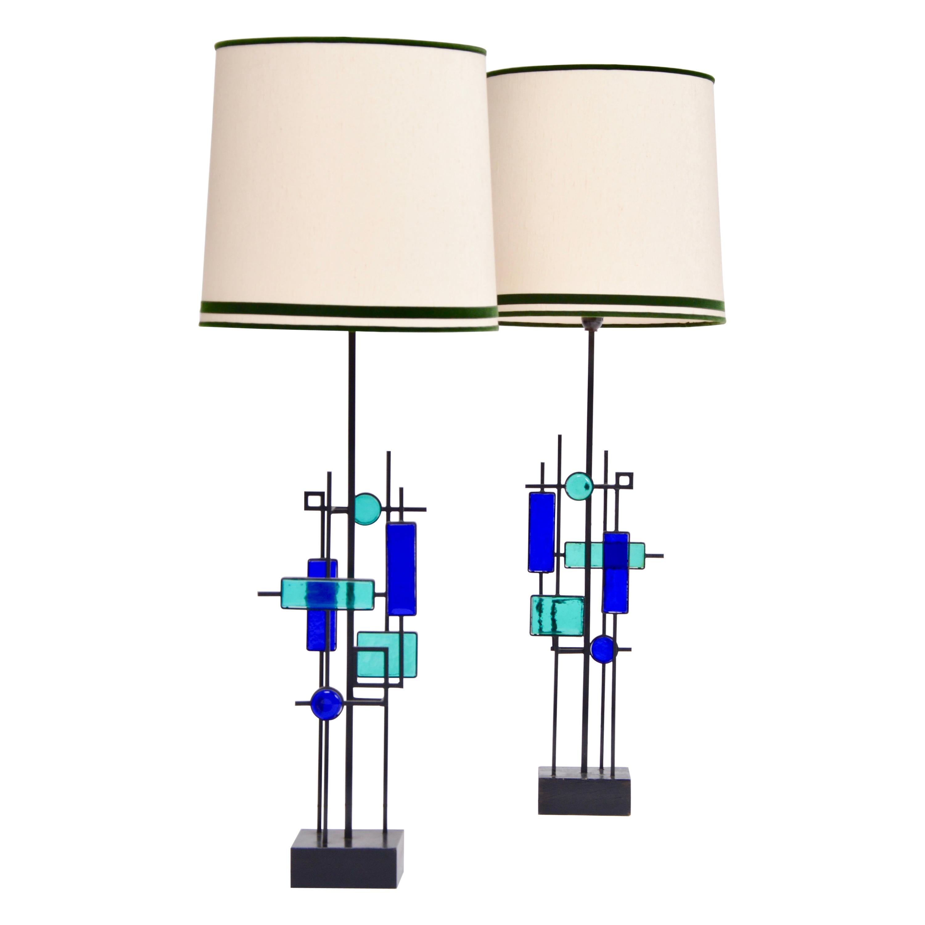 Pair of Tall Mid-Century Iron and Glass Table Lamps by Svend Aage Holm Sorensen