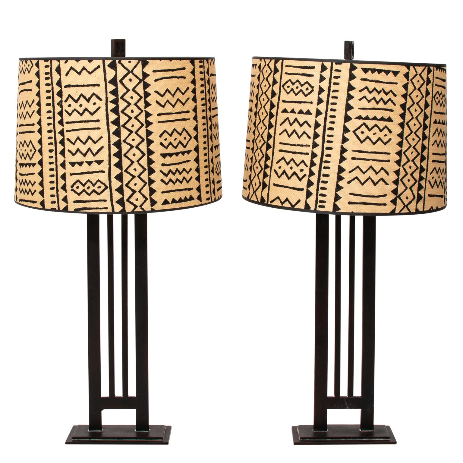 Pair of Tall Iron Column Lamps For Sale
