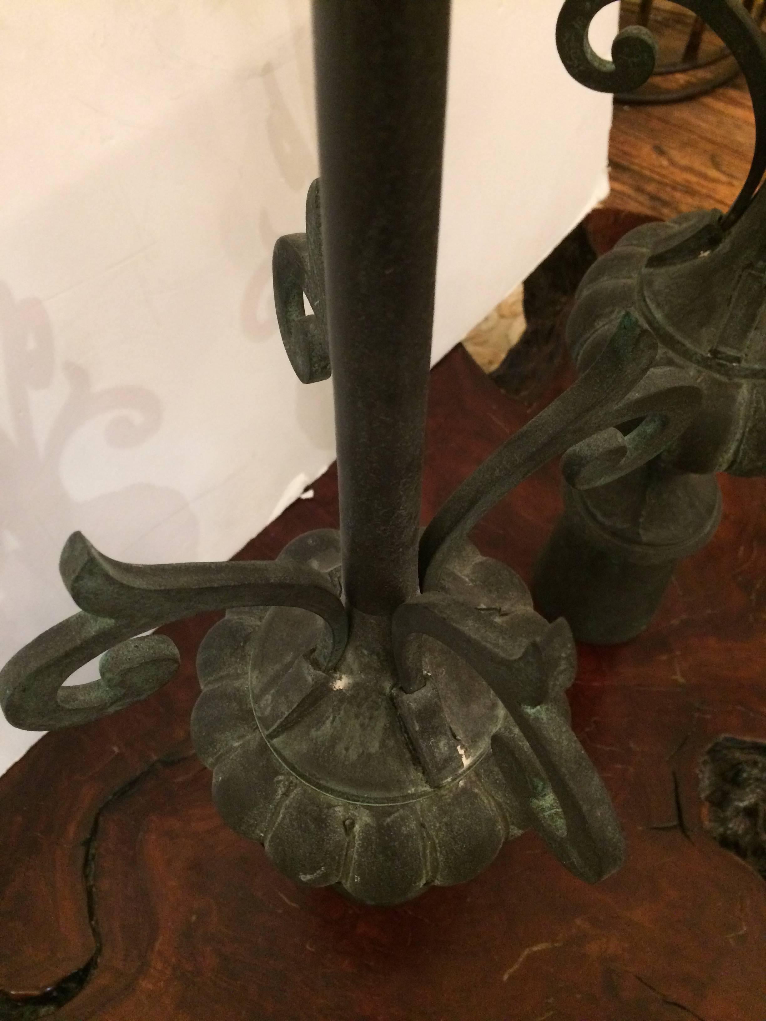 Contemporary Pair of Tall Iron Finials as Found Art Sculpture