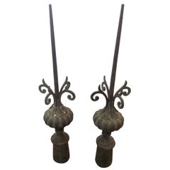 Pair of Tall Iron Finials as Found Art Sculpture