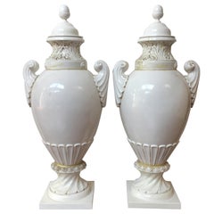 Pair of Tall Italian Ceramic Urns