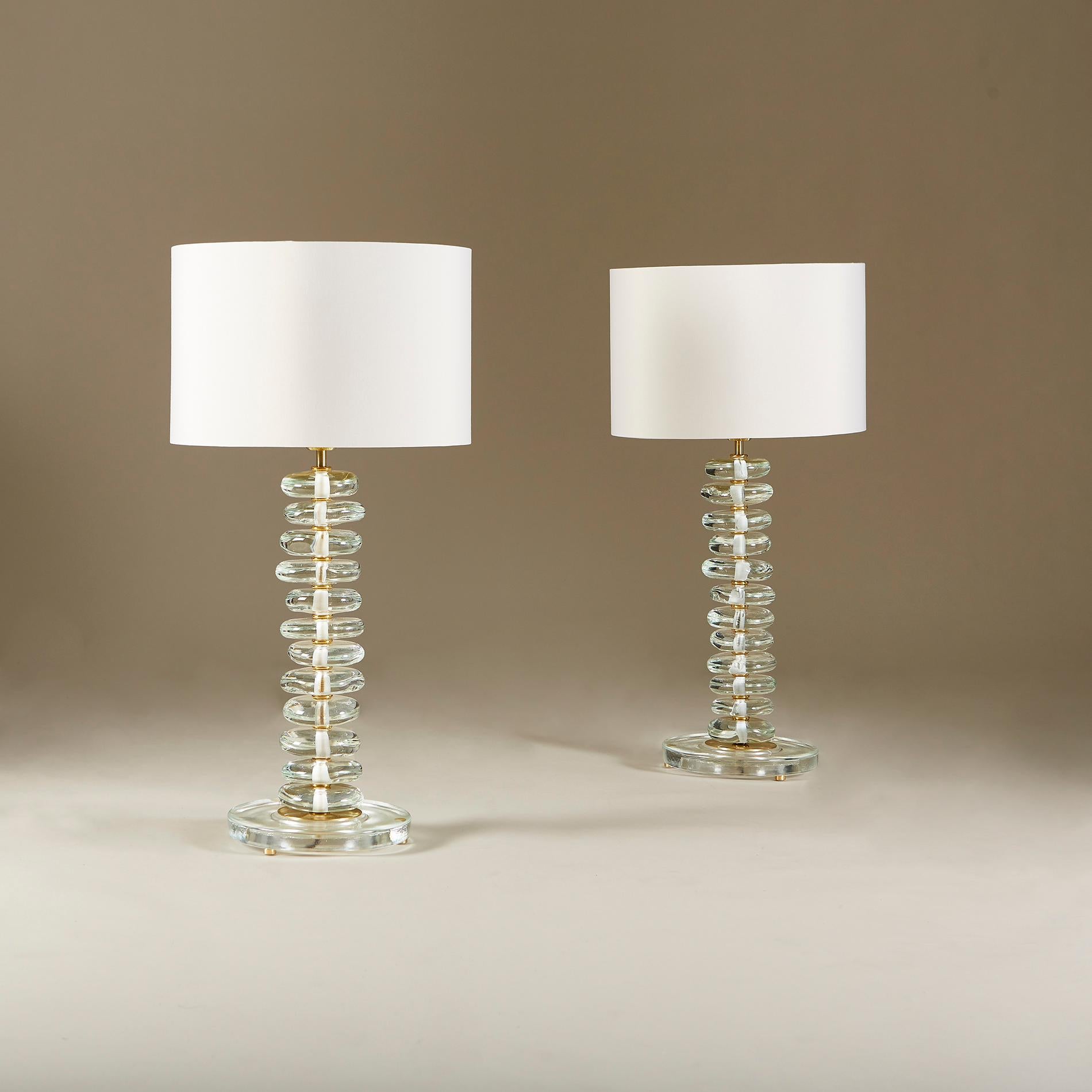 Pair of tall Italian Murano Glass and Brass ‘Pebble’ Lamps For Sale 2