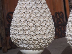 Pair of Tall Italian Pyramidal Creamware Topiaries, H-28 inches