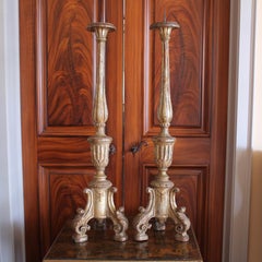 Pair Of Tall Italian Silver Gilt Prickets, 18th Century