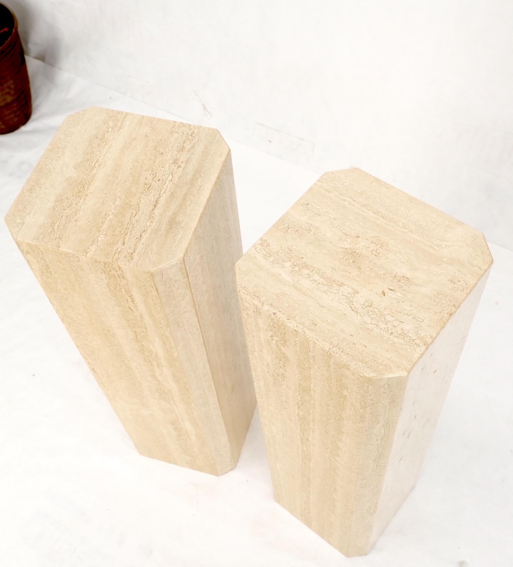 Pair of Tall Large Square Italian Travertine Pedestals Stands For Sale 4