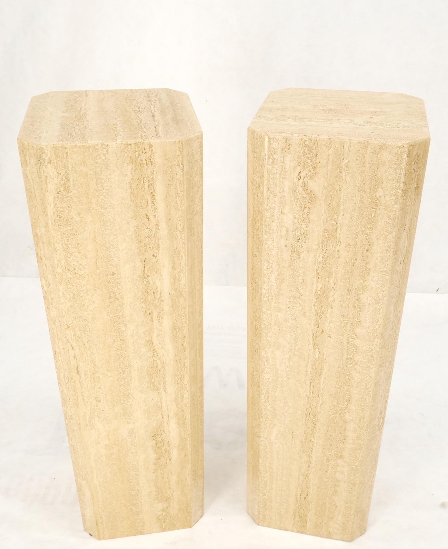 Pair of Tall Large Square Italian Travertine Pedestals Stands For Sale 6