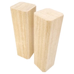 Pair of Tall Large Square Italian Travertine Pedestals Stands