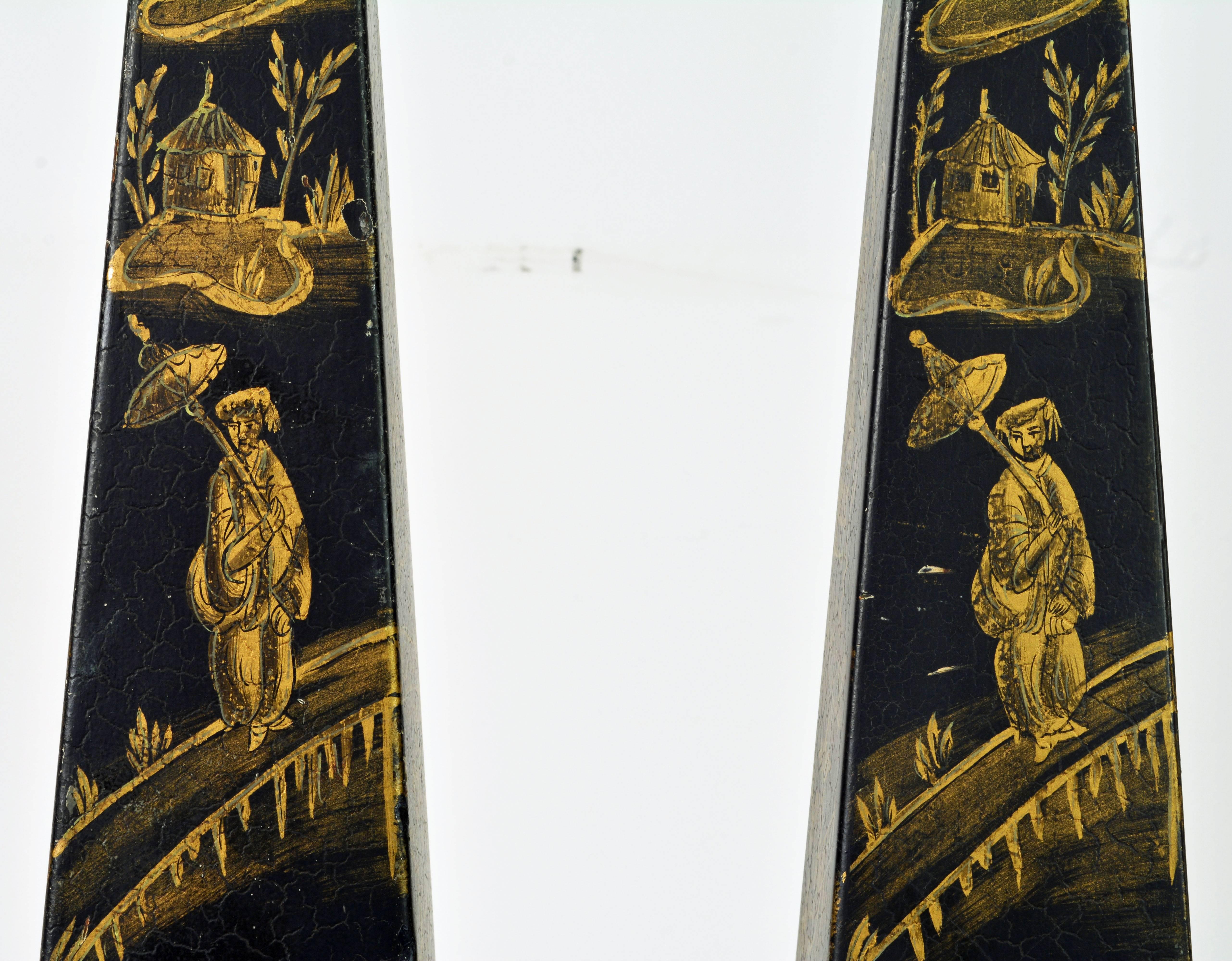 Pair of Tall Late 19th Century English Chinoiserie Painted Obelisk Models 3