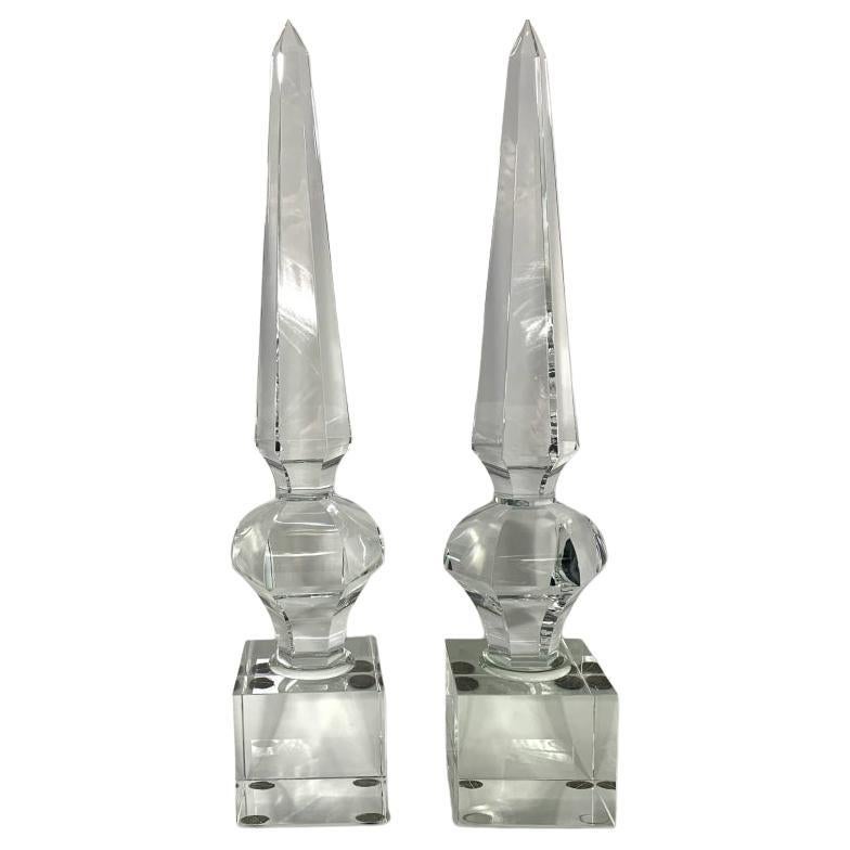 Pair Of Tall Lead Crystal Obelisks Attributed To John Richards