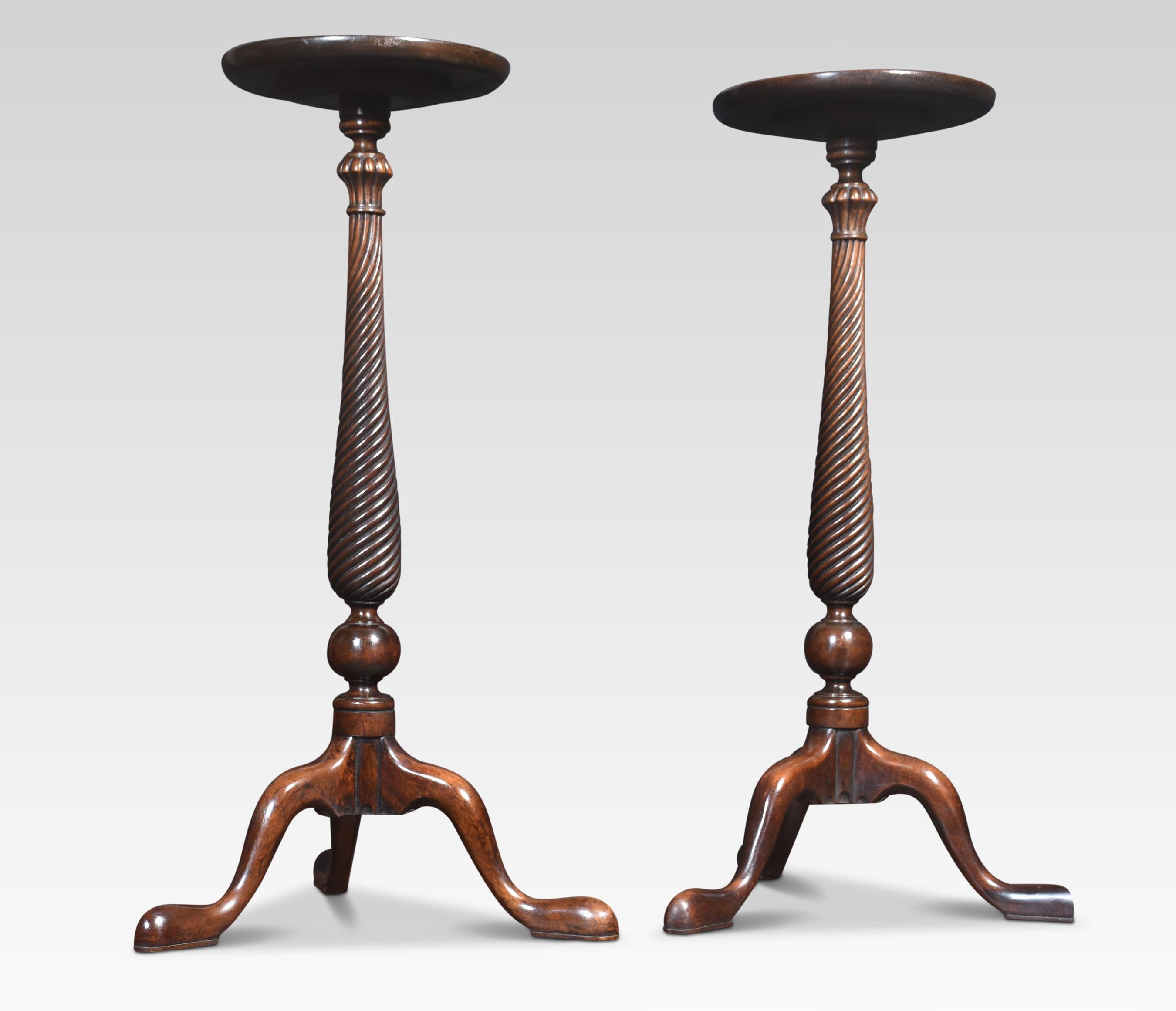 Pair of tall mahogany lamp tables For Sale