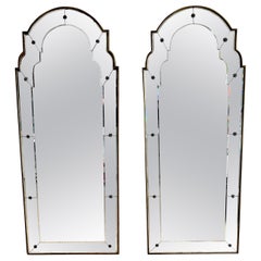 Paire de grands miroirs montés en bronze de style Maison Jansen