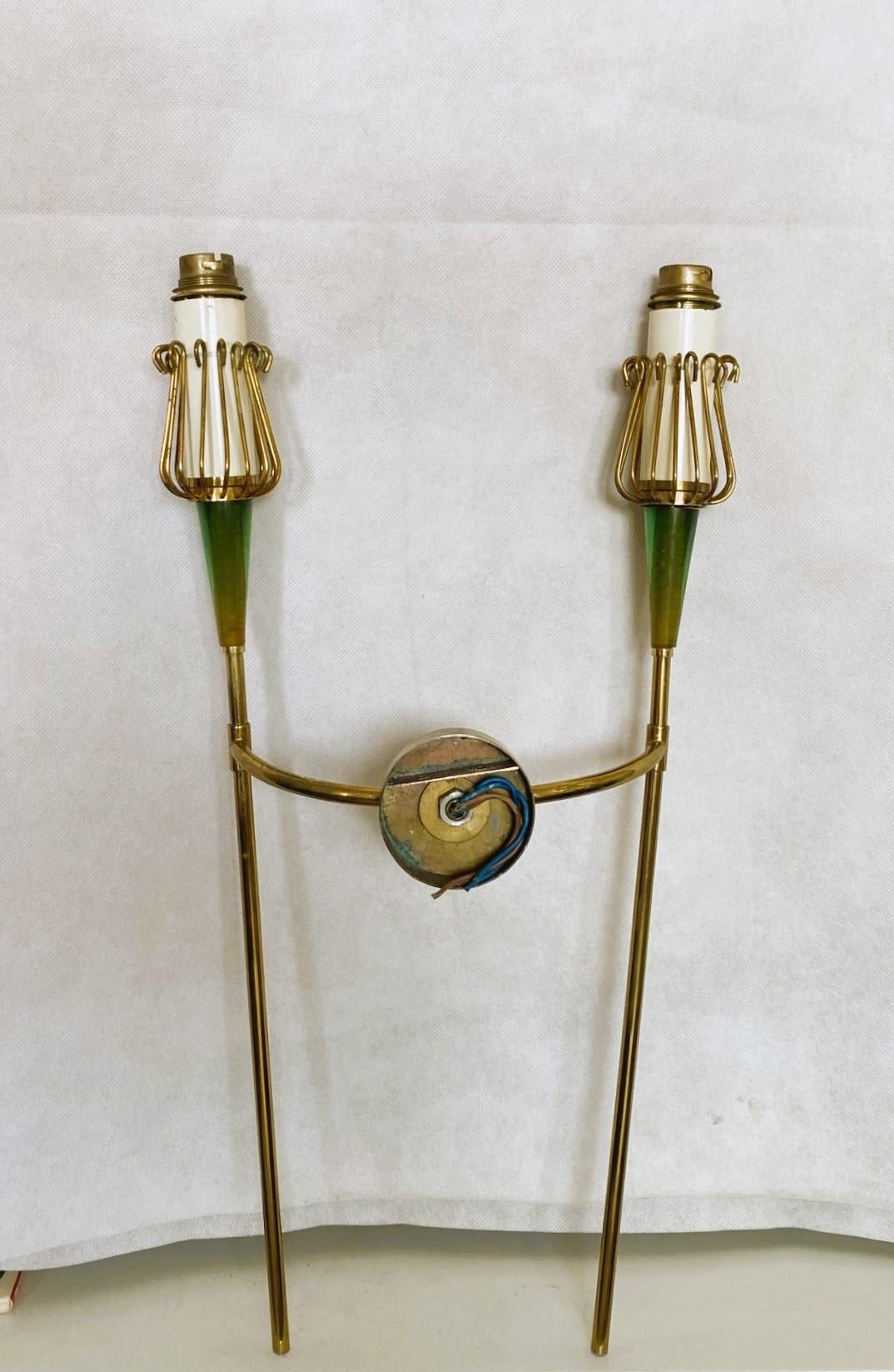 Pair of Maison Lunel Brass Two-Light Wall Sconces, France, 1950s For Sale 5