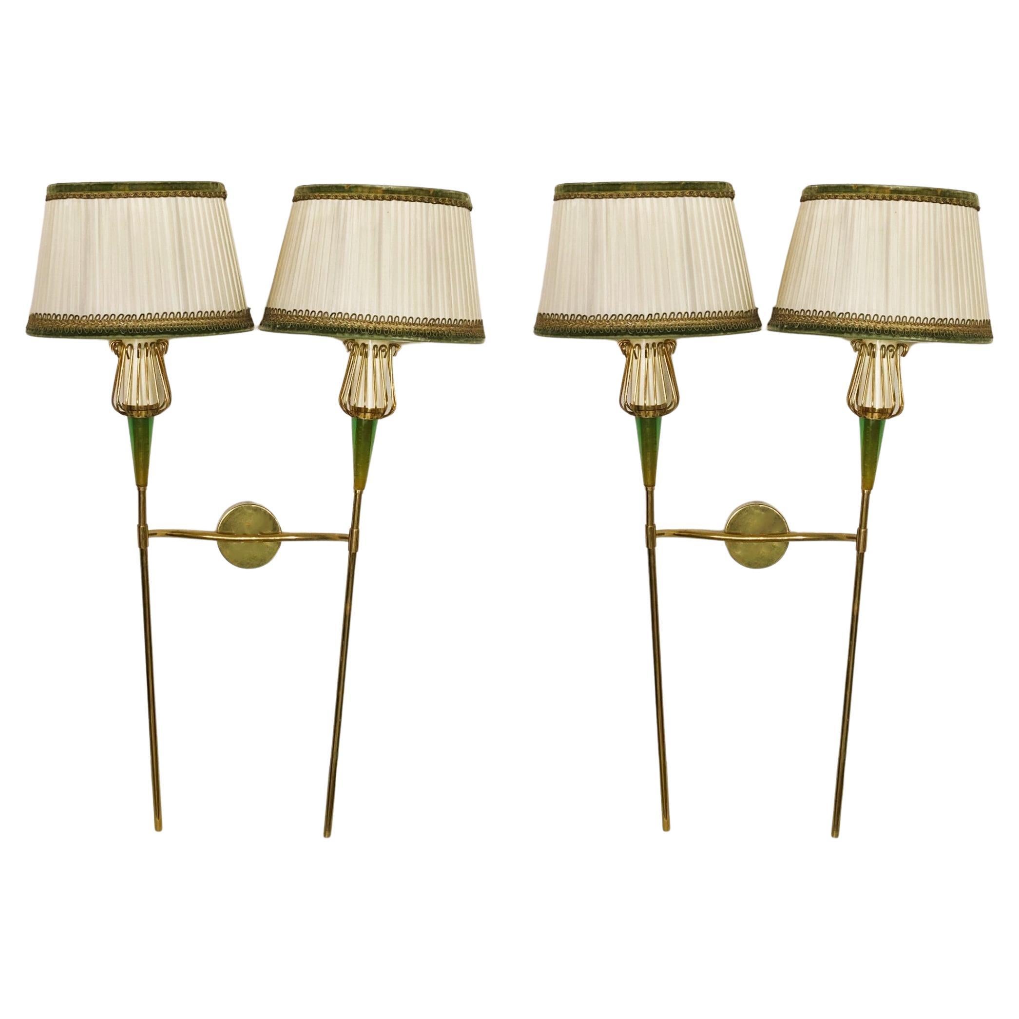 Pair of Maison Lunel Brass Two-Light Wall Sconces, France, 1950s