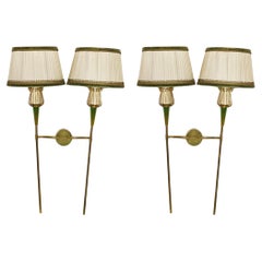 Coppia di lampade da parete a due luci in ottone Maison Lunel, Francia, anni '50