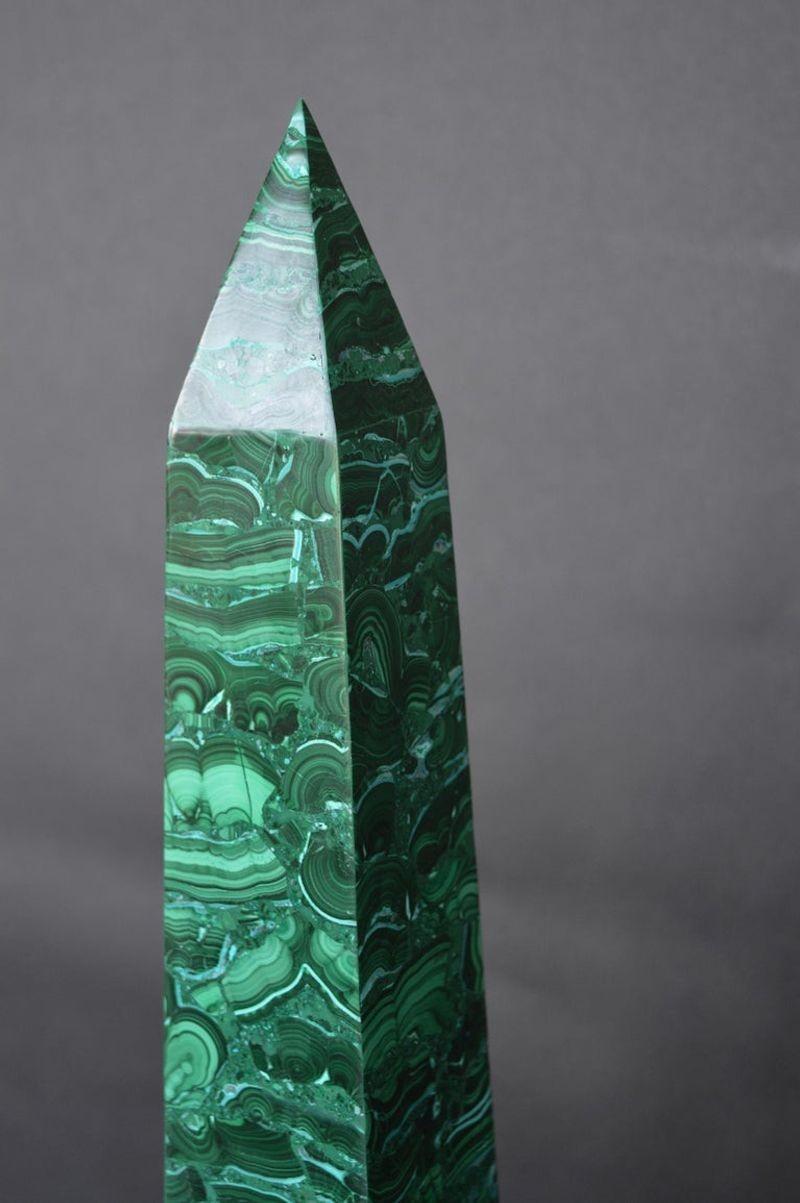 Two large Malachite obelisks from Congo. The stone is old but the obelisk was carved in the 1960s.