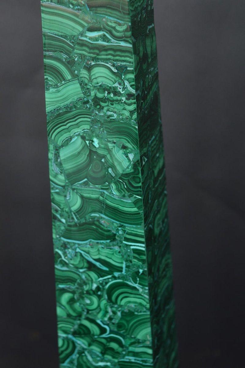 Congolese Pair of Tall Malachite Obelisks For Sale