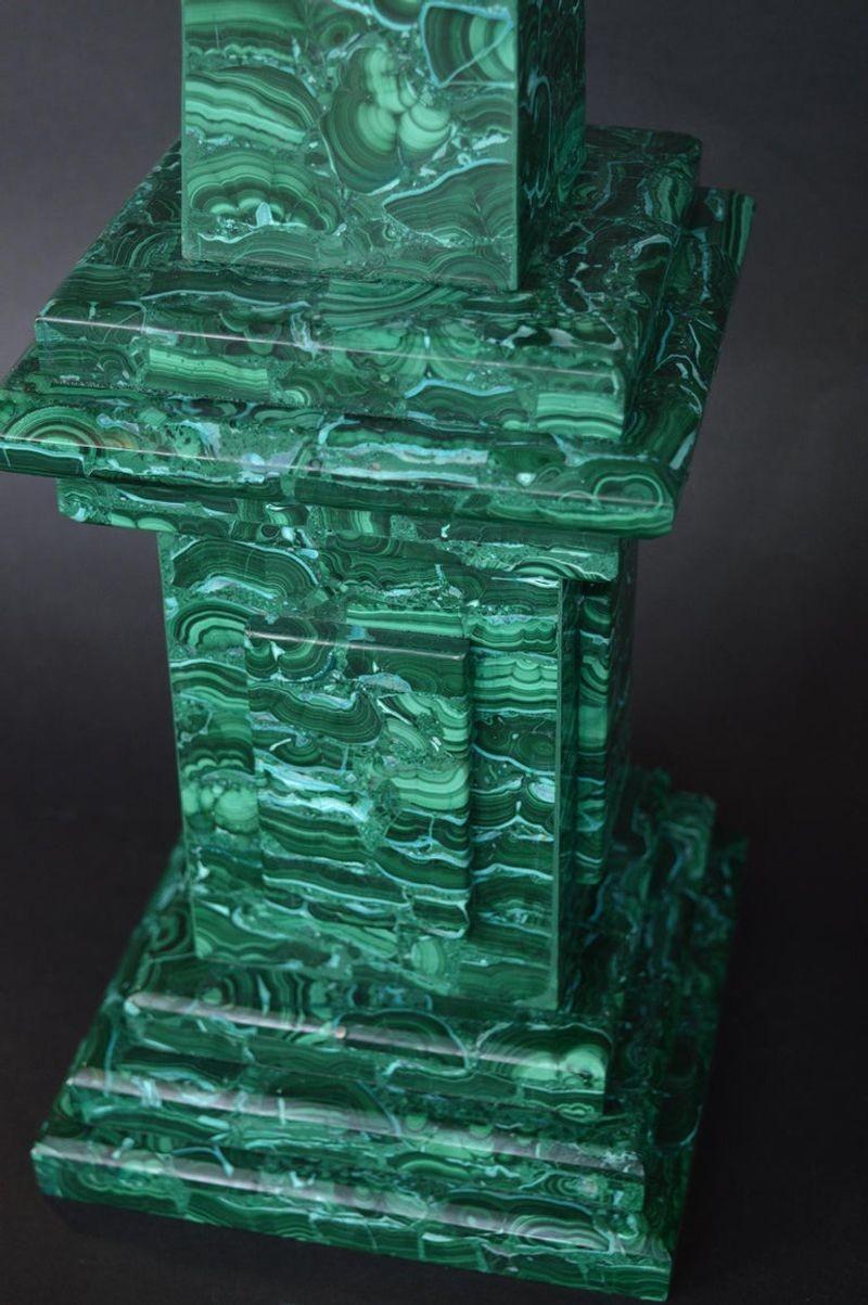 Pair of Tall Malachite Obelisks In Good Condition For Sale In Los Angeles, CA