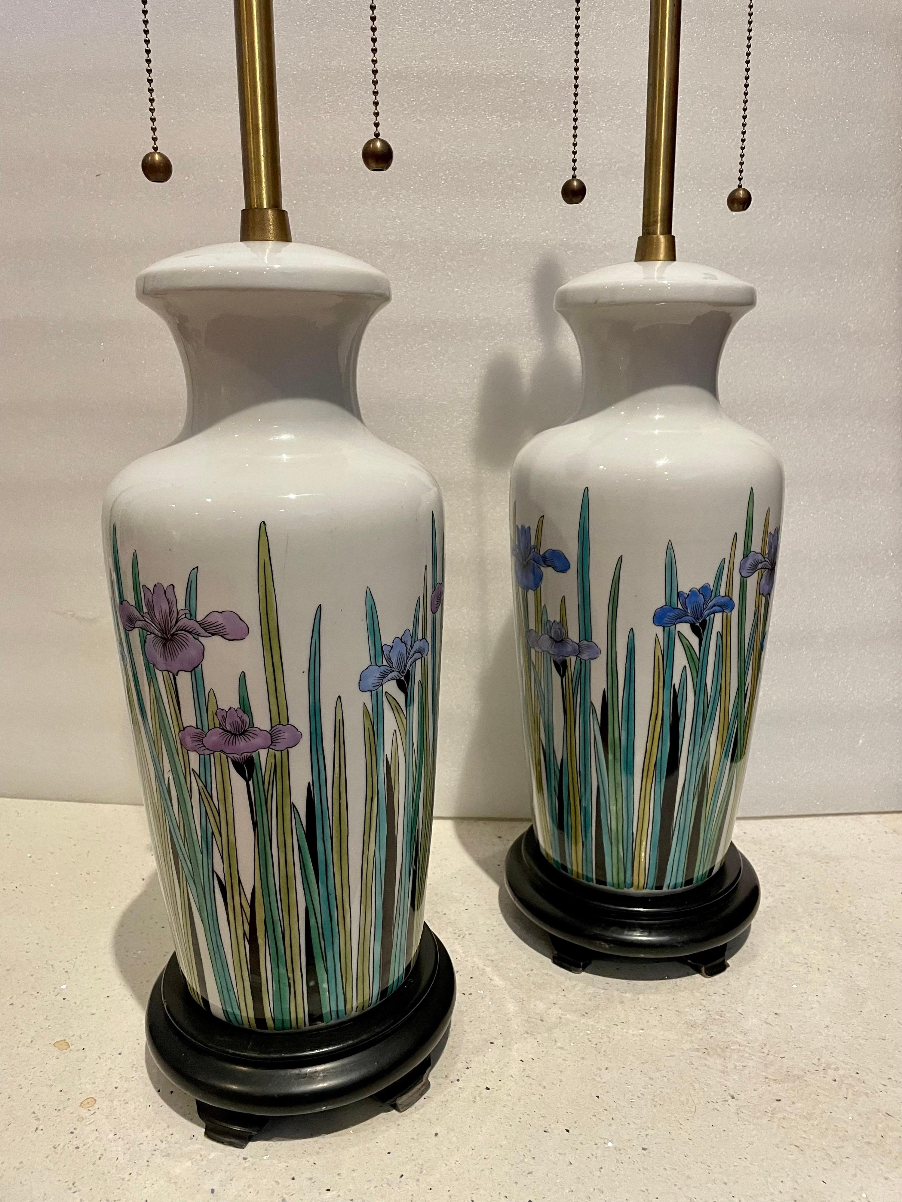 North American Pair of Tall Marbro Lamp Company Table Lamps in Porcelain For Sale